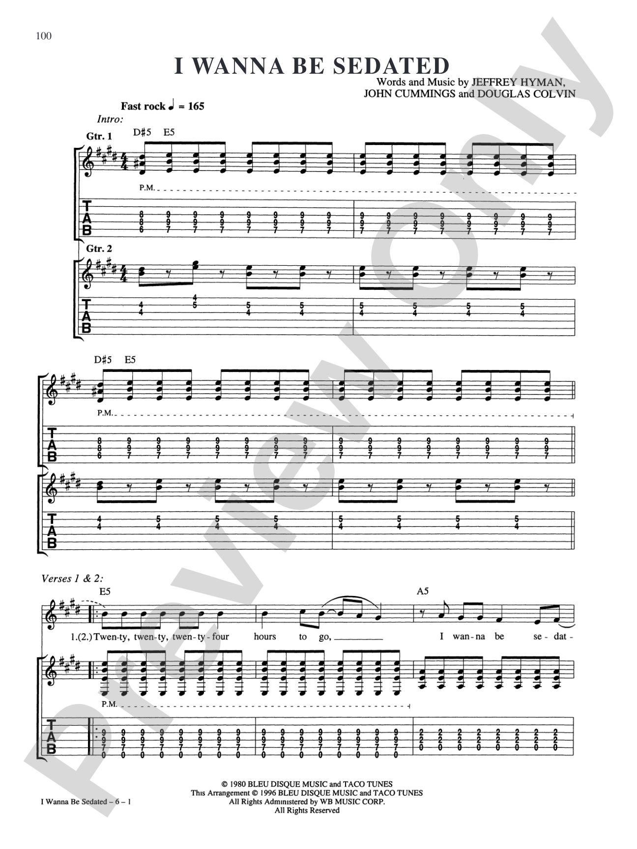 I Wanna Be Sedated: Authentic Guitar TAB
