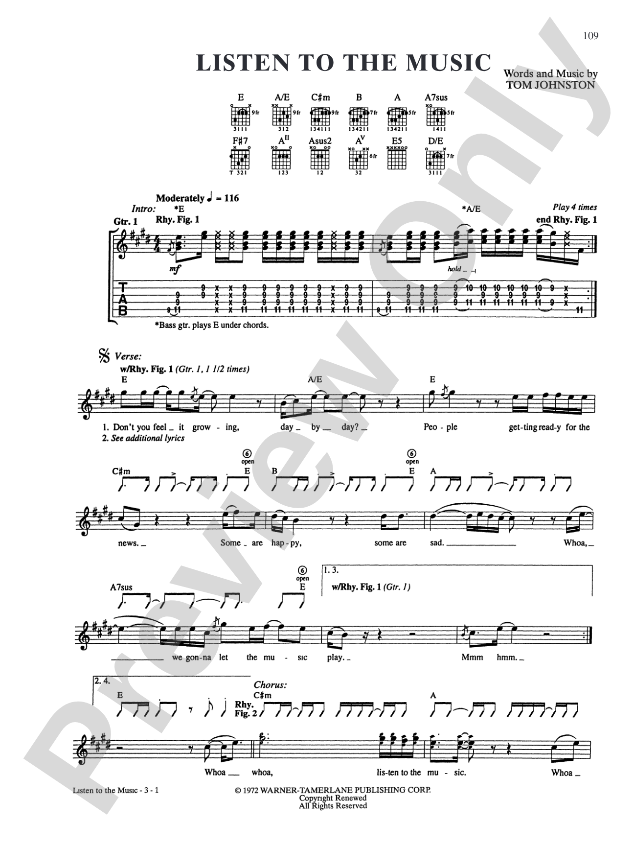 Listen To The Music: Authentic Guitar TAB