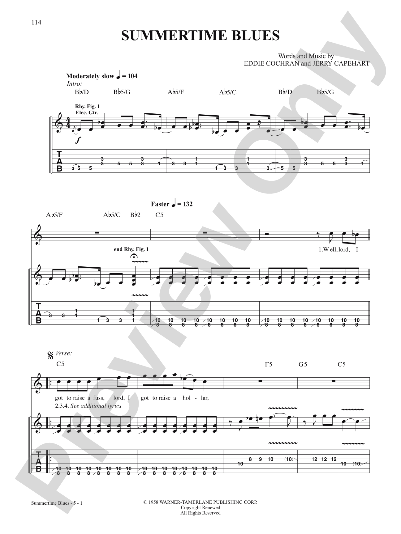 Summertime Blues: Authentic Guitar TAB