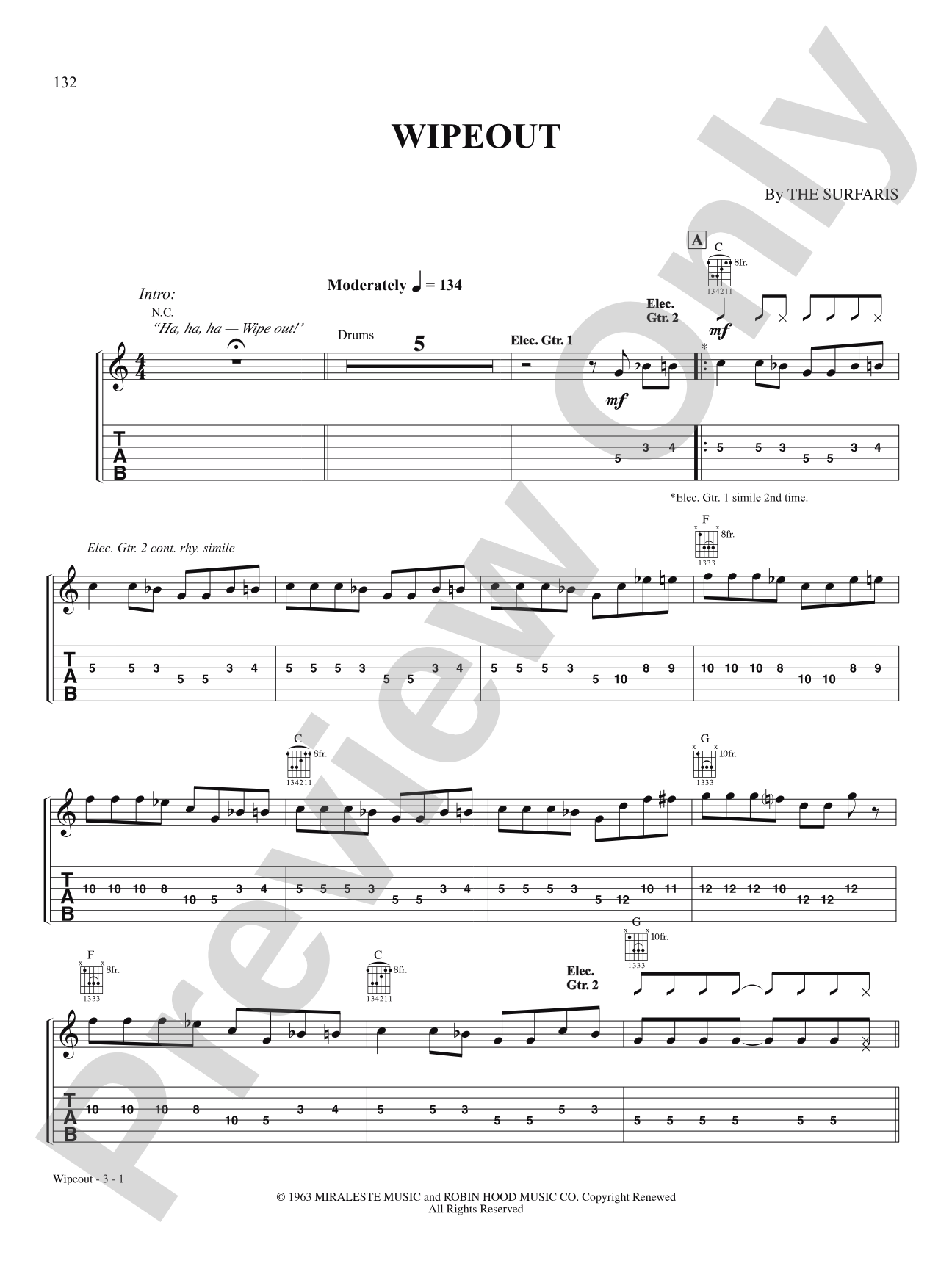 Wipe Out: Authentic Guitar TAB