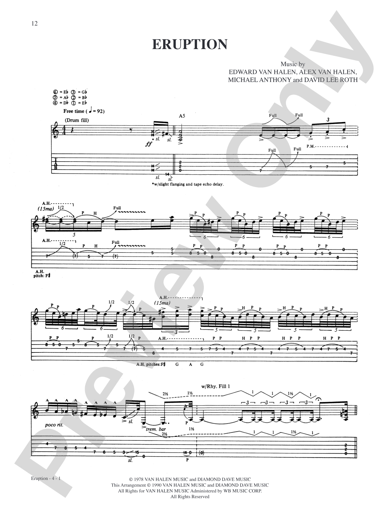 Eruption: Authentic Guitar TAB