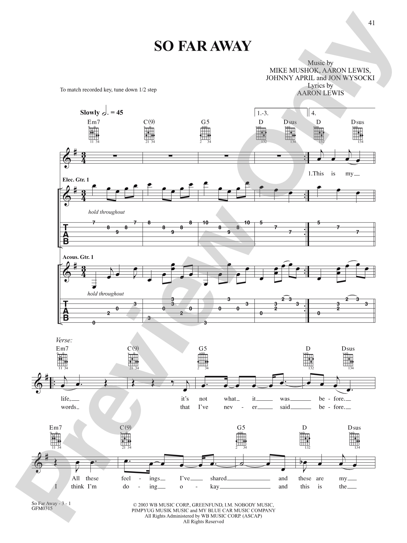 So Far Away: Authentic Guitar TAB