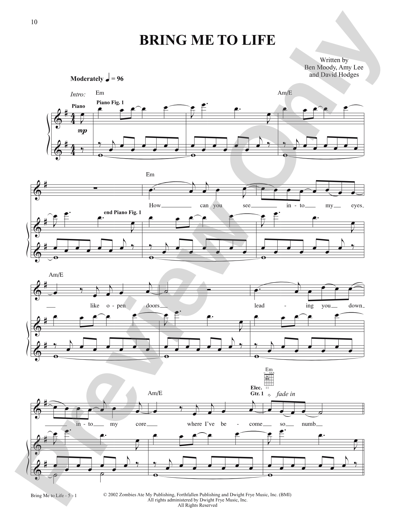 Bring Me To Life: Authentic Guitar TAB