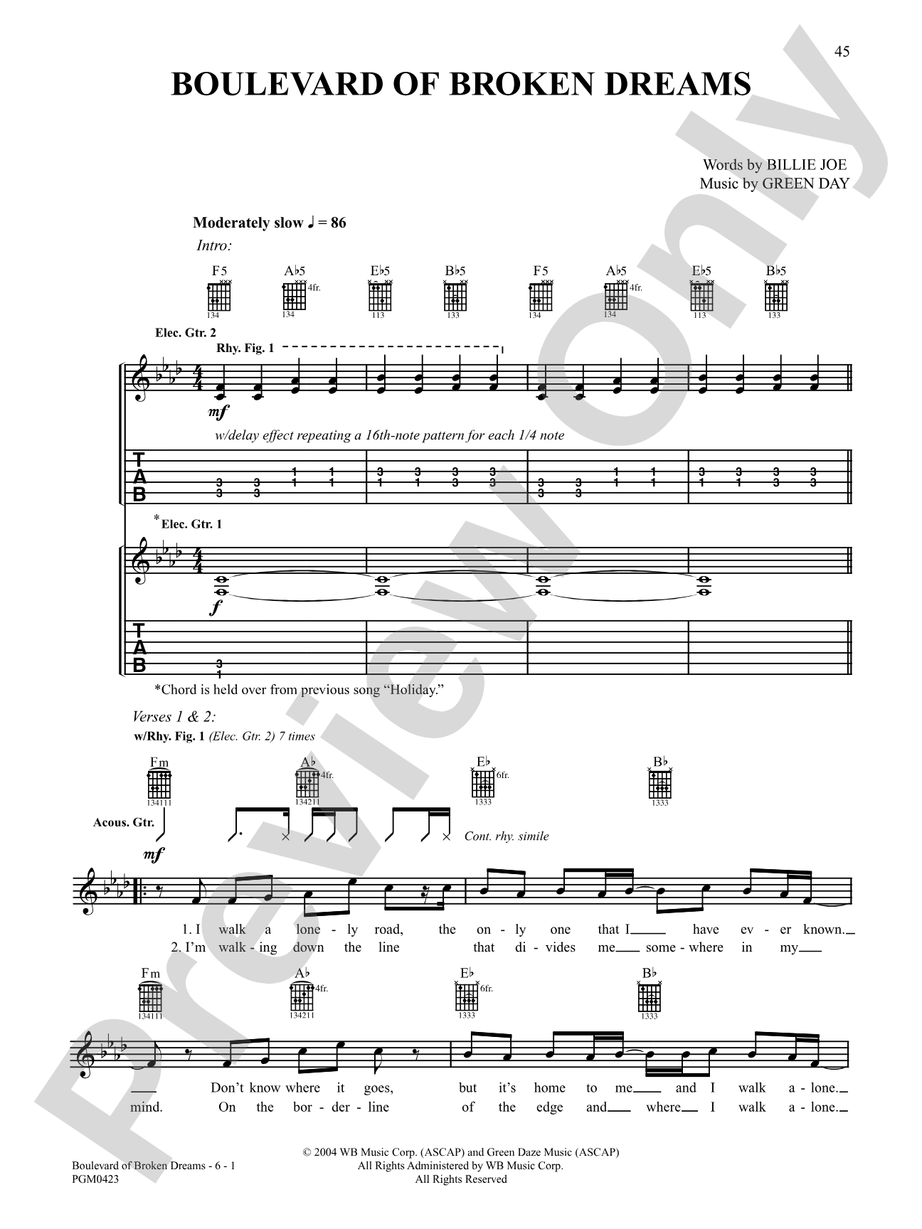 Boulevard Of Broken Dreams: Authentic Guitar TAB