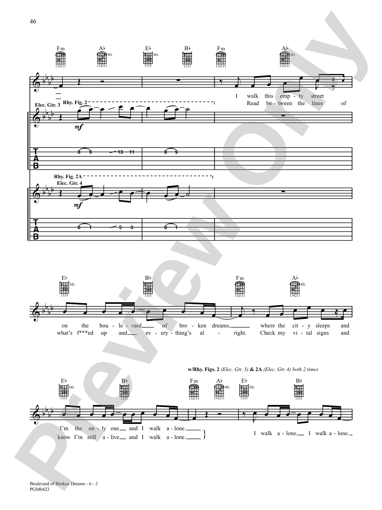 Boulevard Of Broken Dreams: Authentic Guitar TAB