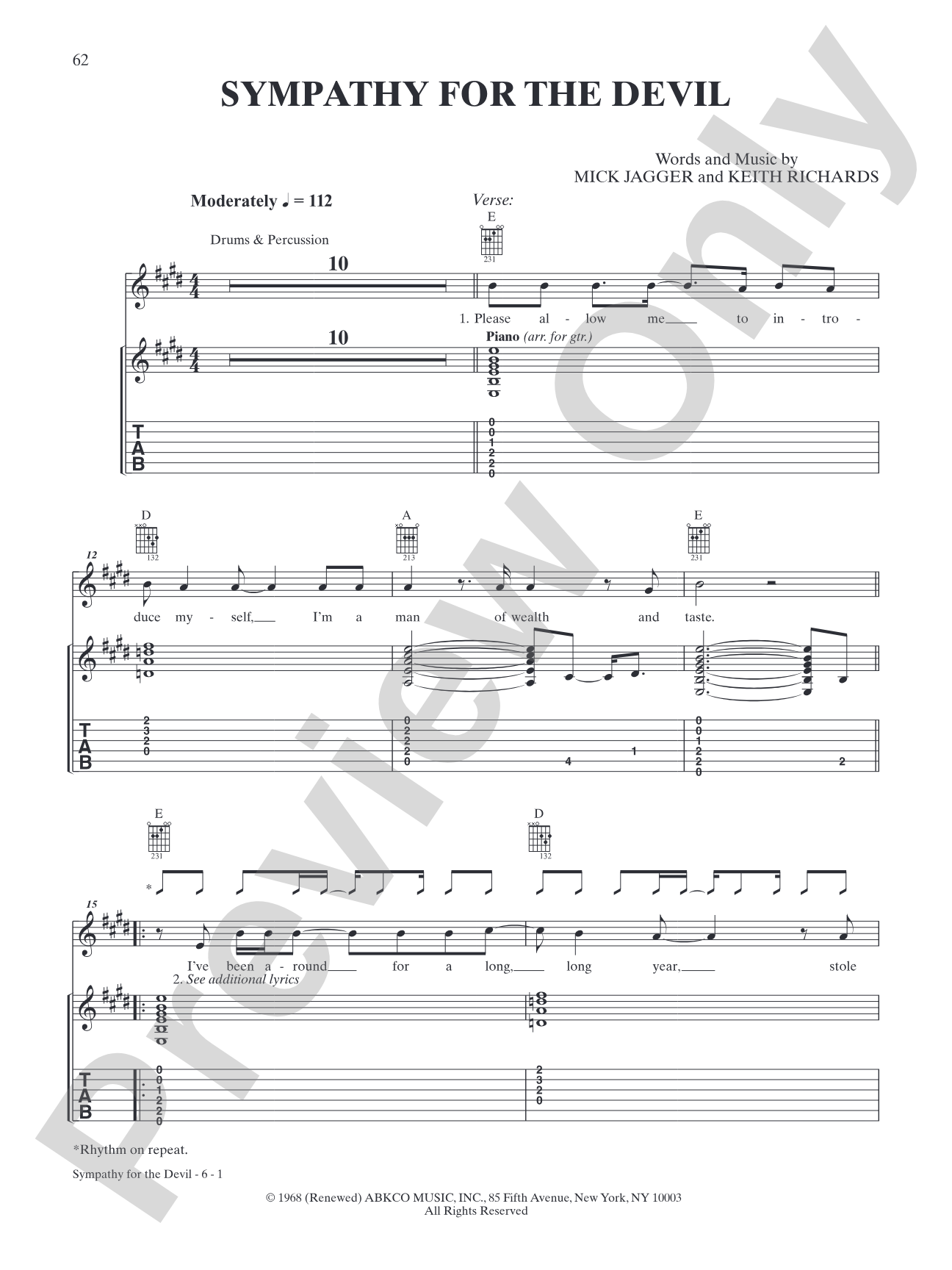 Sympathy for the Devil: Authentic Guitar TAB