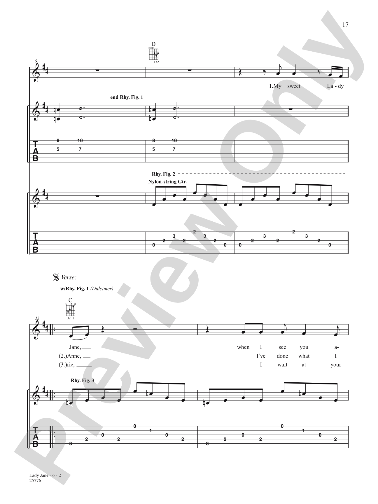 Lady Jane: Authentic Guitar TAB