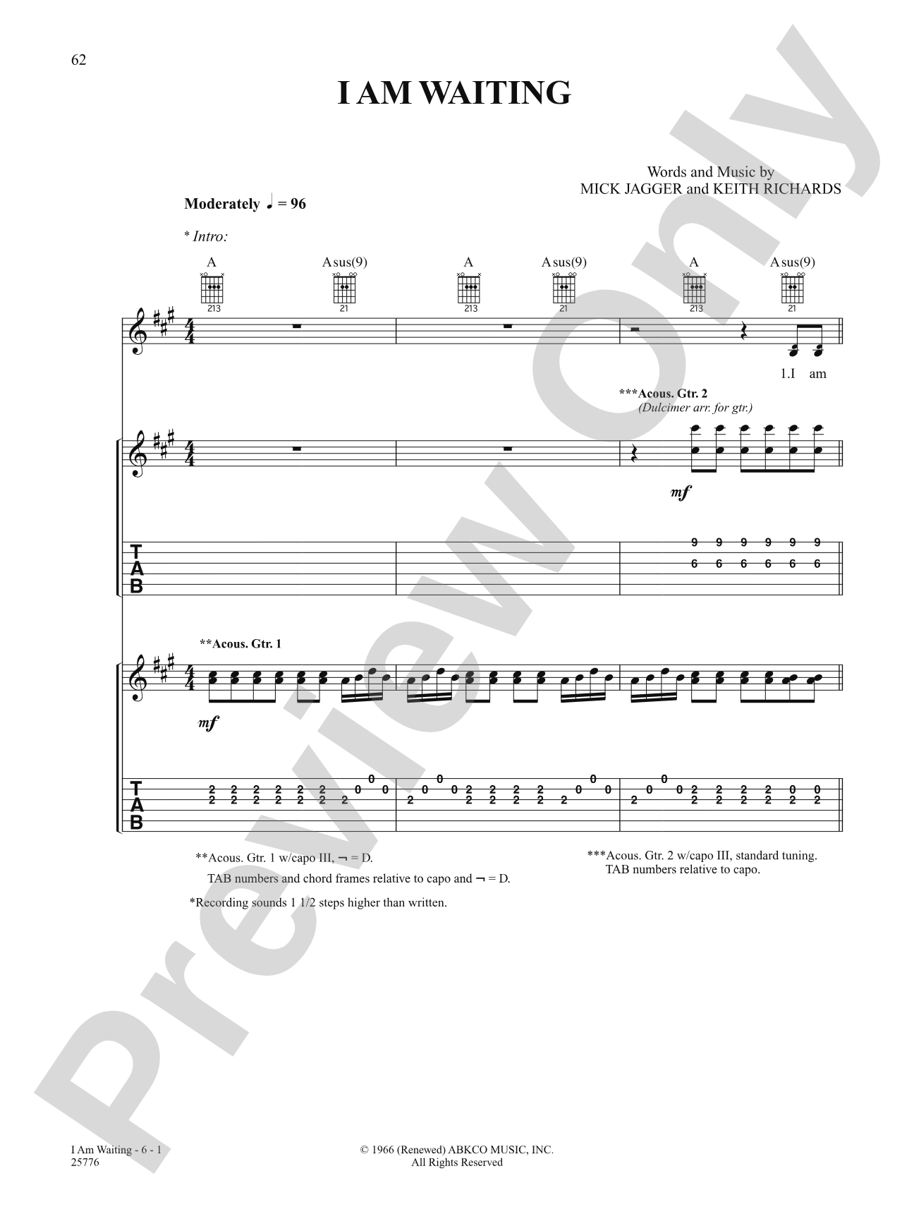 I Am Waiting: Authentic Guitar TAB