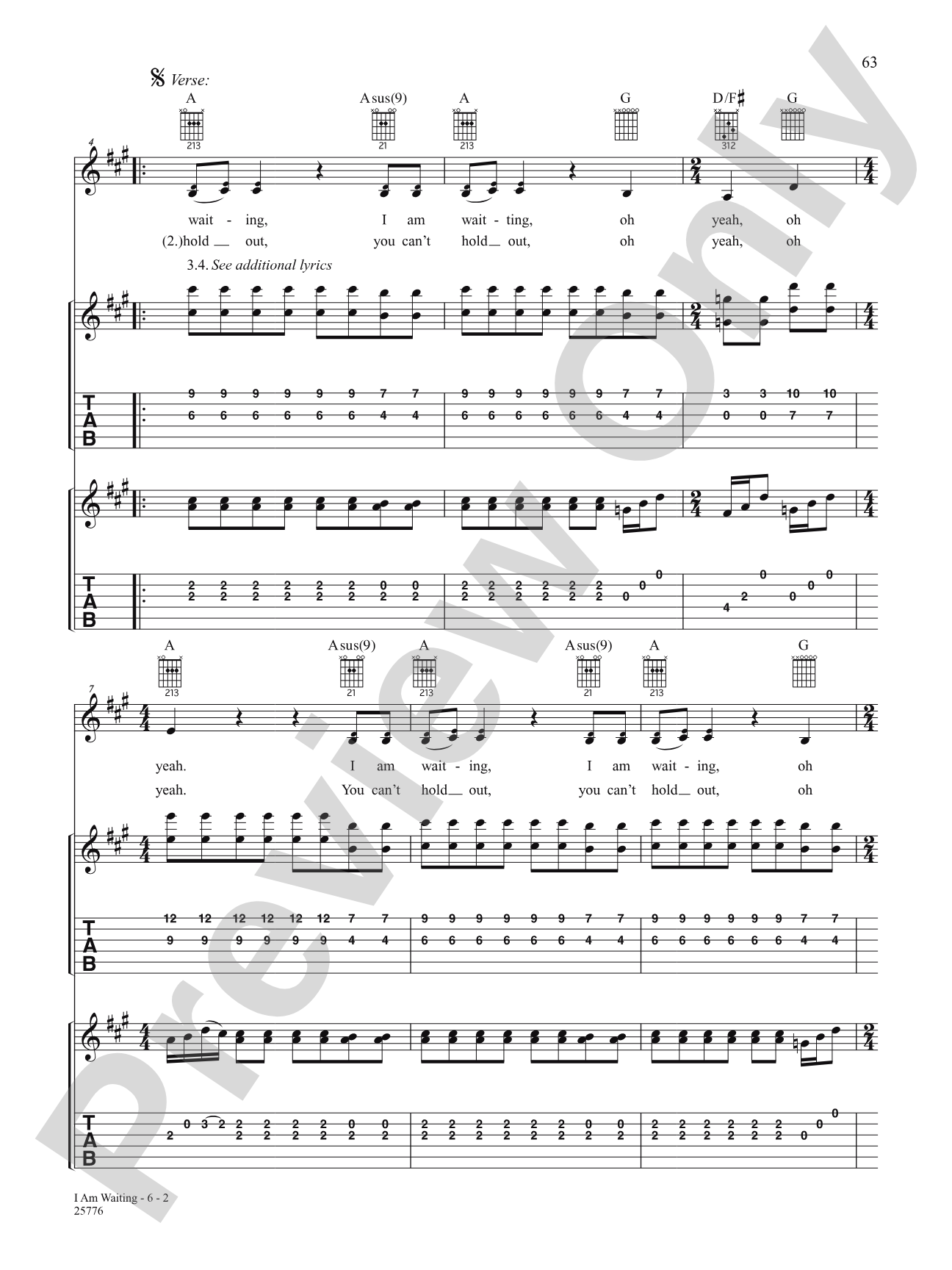 I Am Waiting: Authentic Guitar TAB