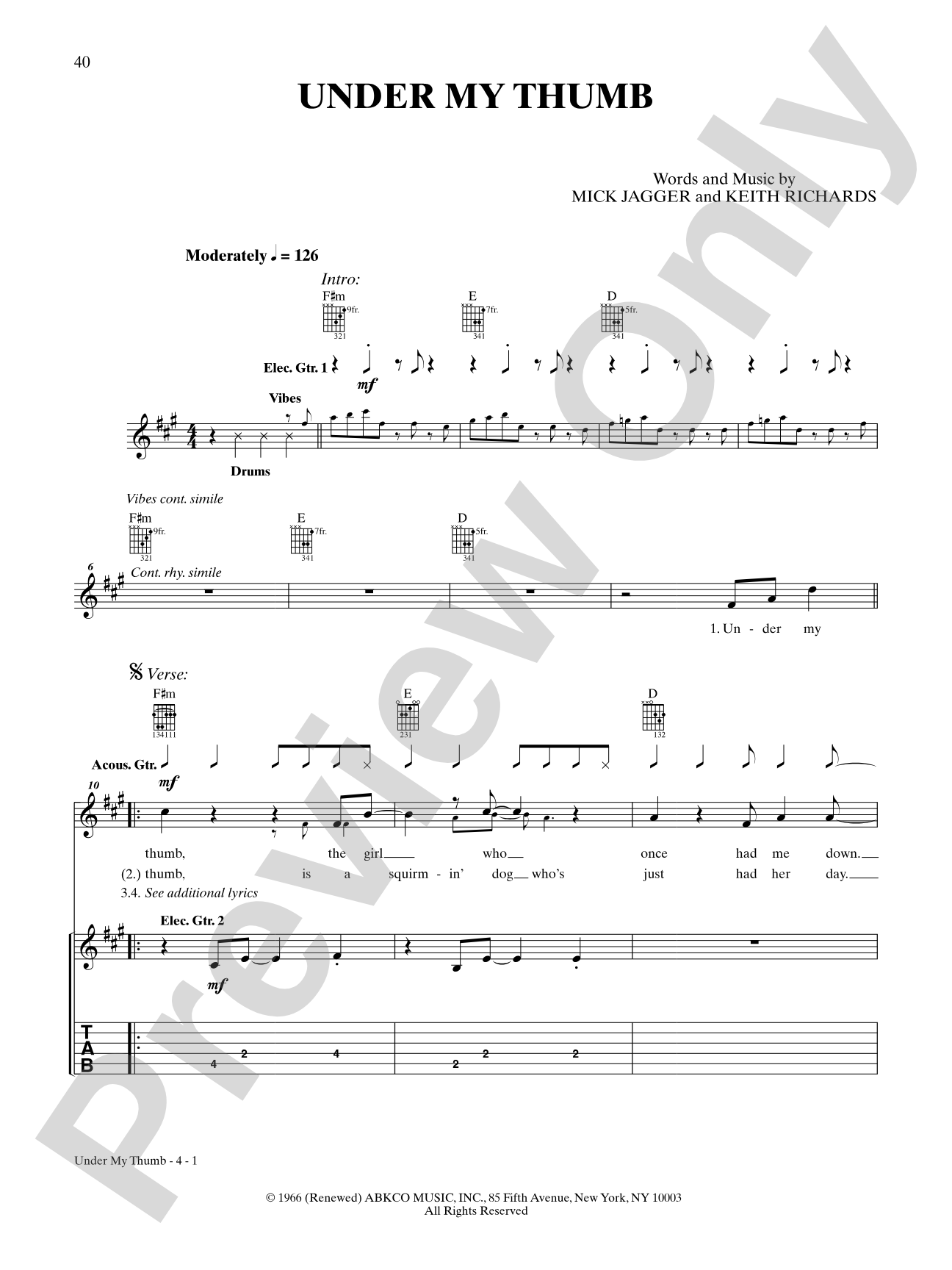 Under My Thumb: Authentic Guitar TAB