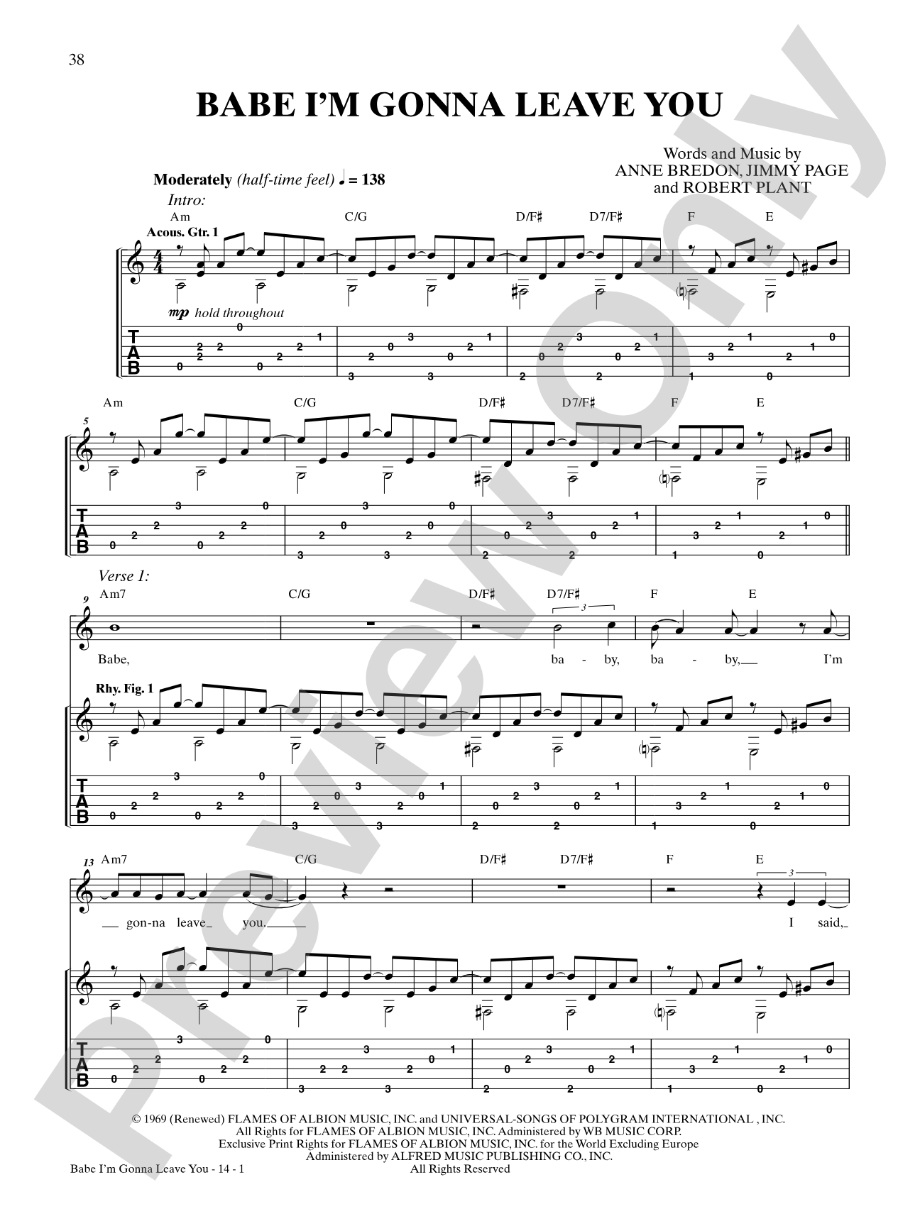 Babe I'm Gonna Leave You: Authentic Guitar TAB