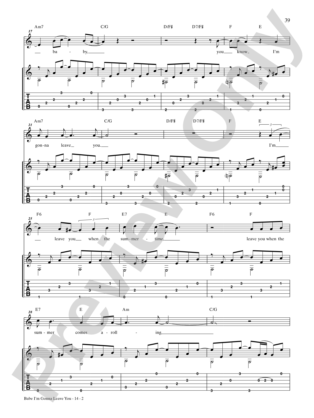 Babe I'm Gonna Leave You: Authentic Guitar TAB