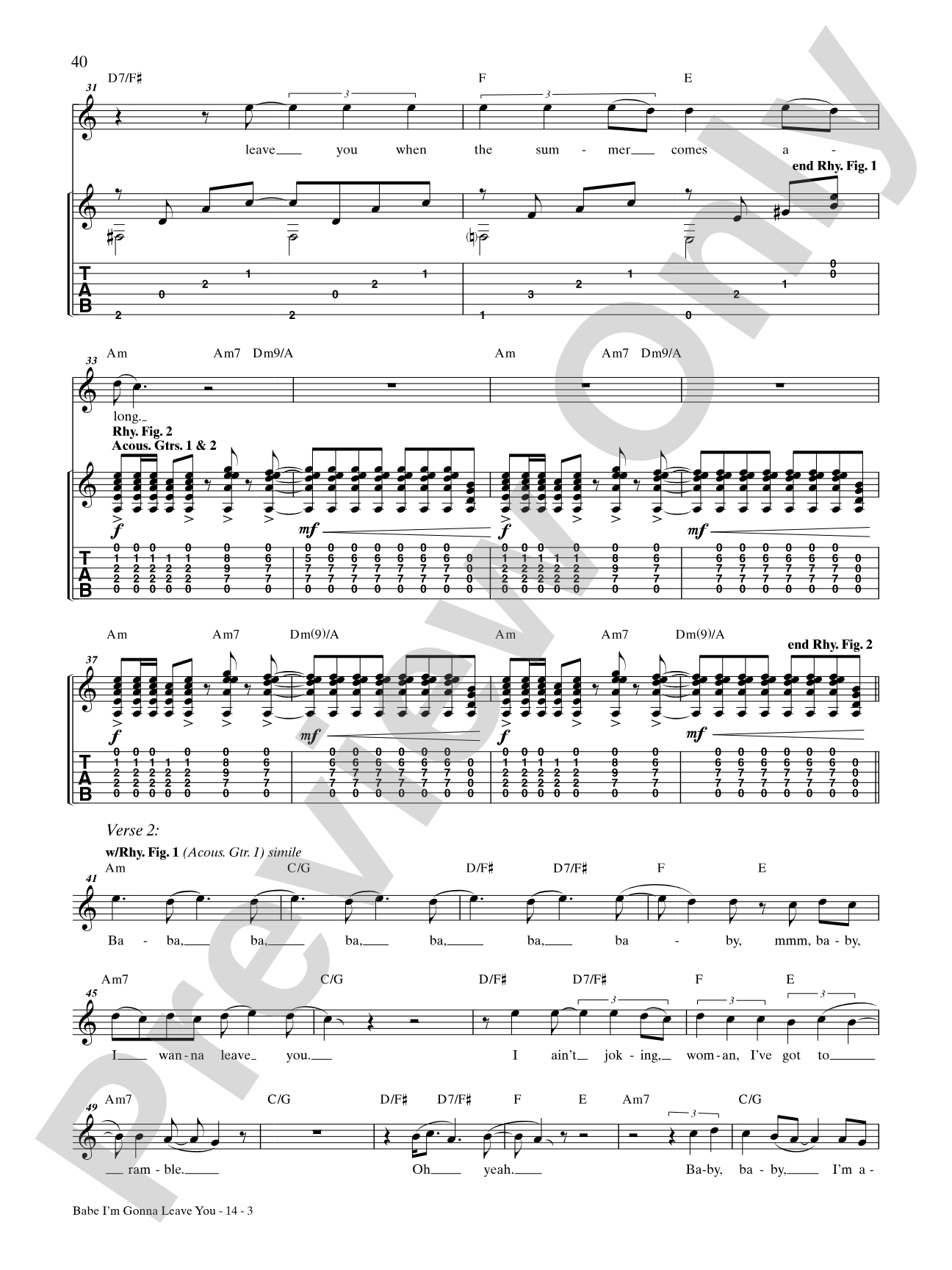 Babe I'm Gonna Leave You: Authentic Guitar TAB