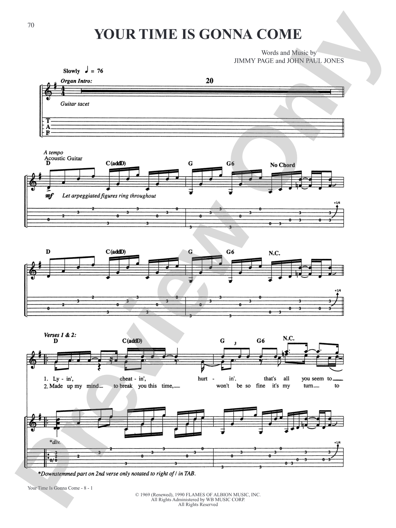 Your Time Is Gonna Come: Authentic Guitar TAB