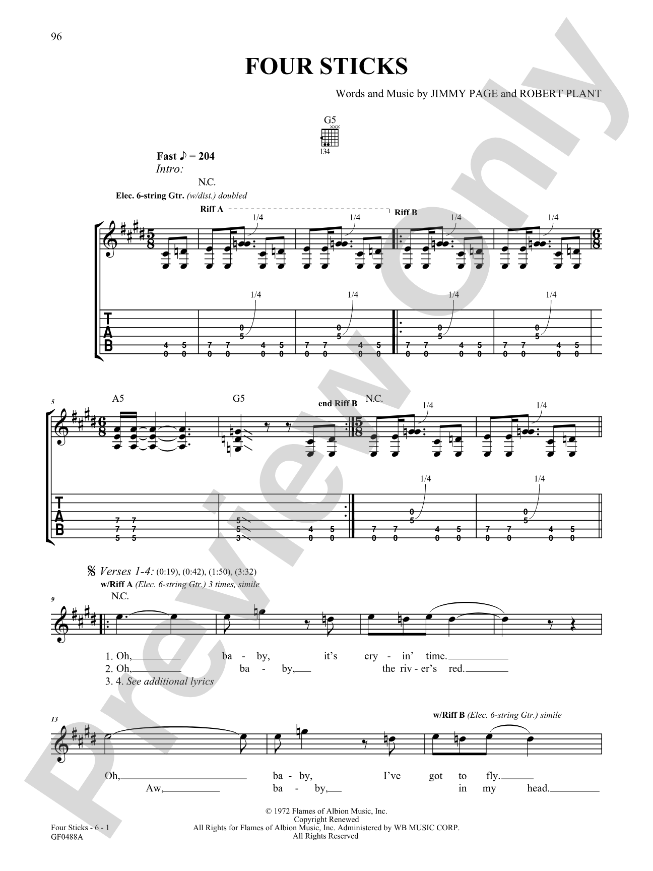 Four Sticks: Authentic Guitar TAB