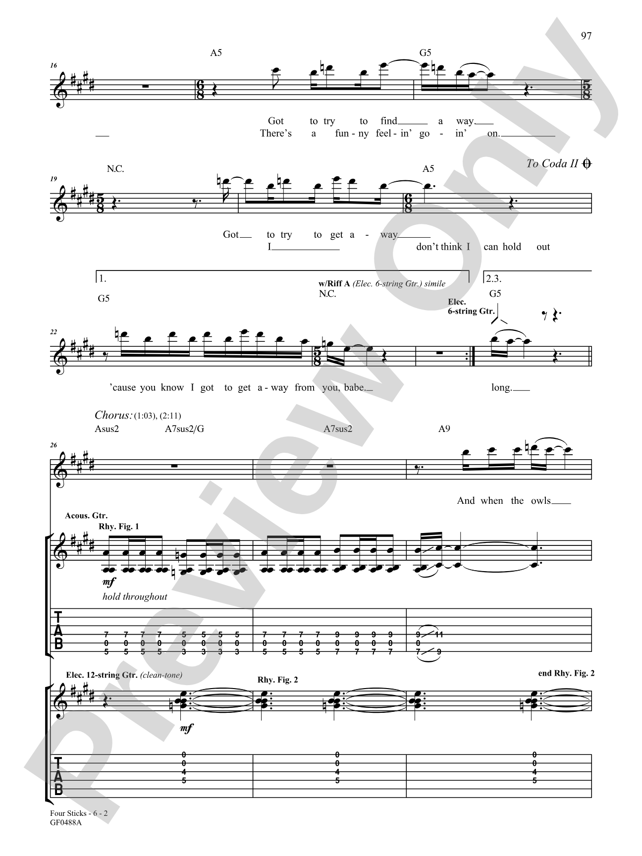 Four Sticks: Authentic Guitar TAB