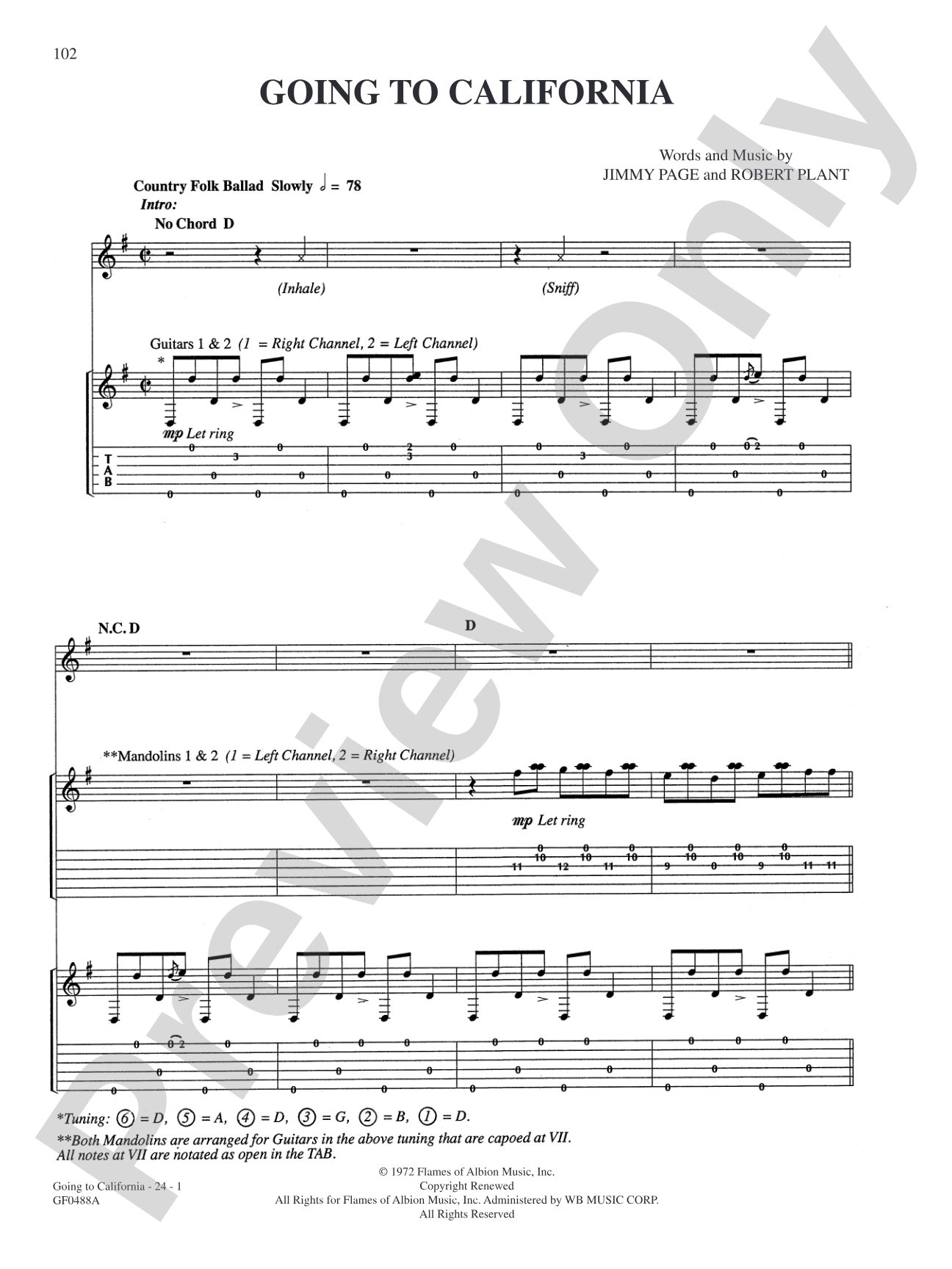 Going To California: Authentic Guitar TAB
