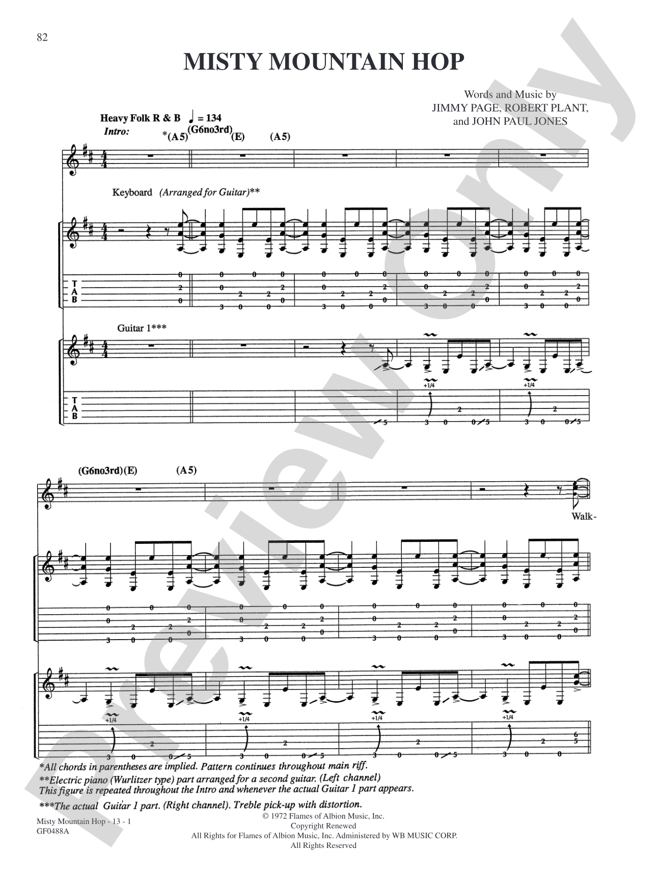 Misty Mountain Hop: Authentic Guitar TAB