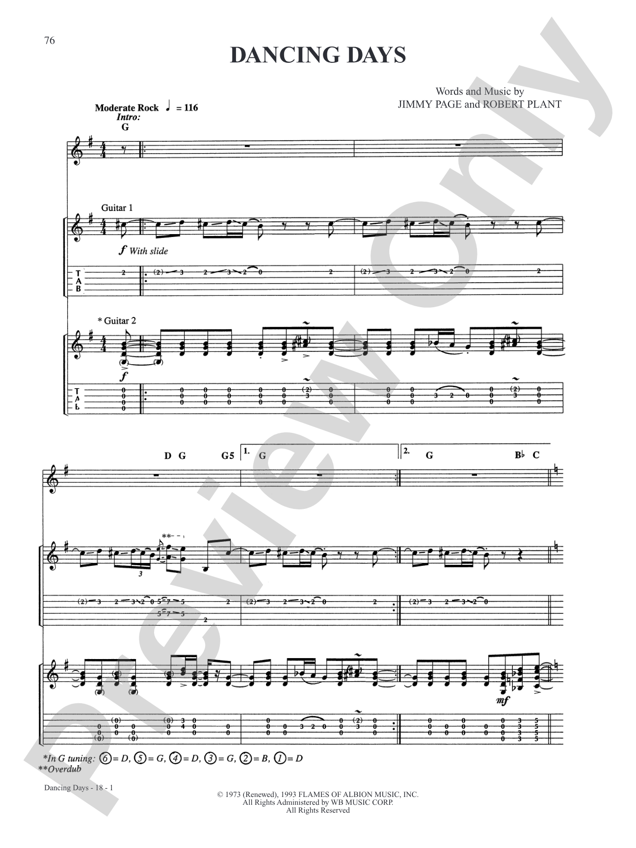 Dancing Days: Authentic Guitar TAB