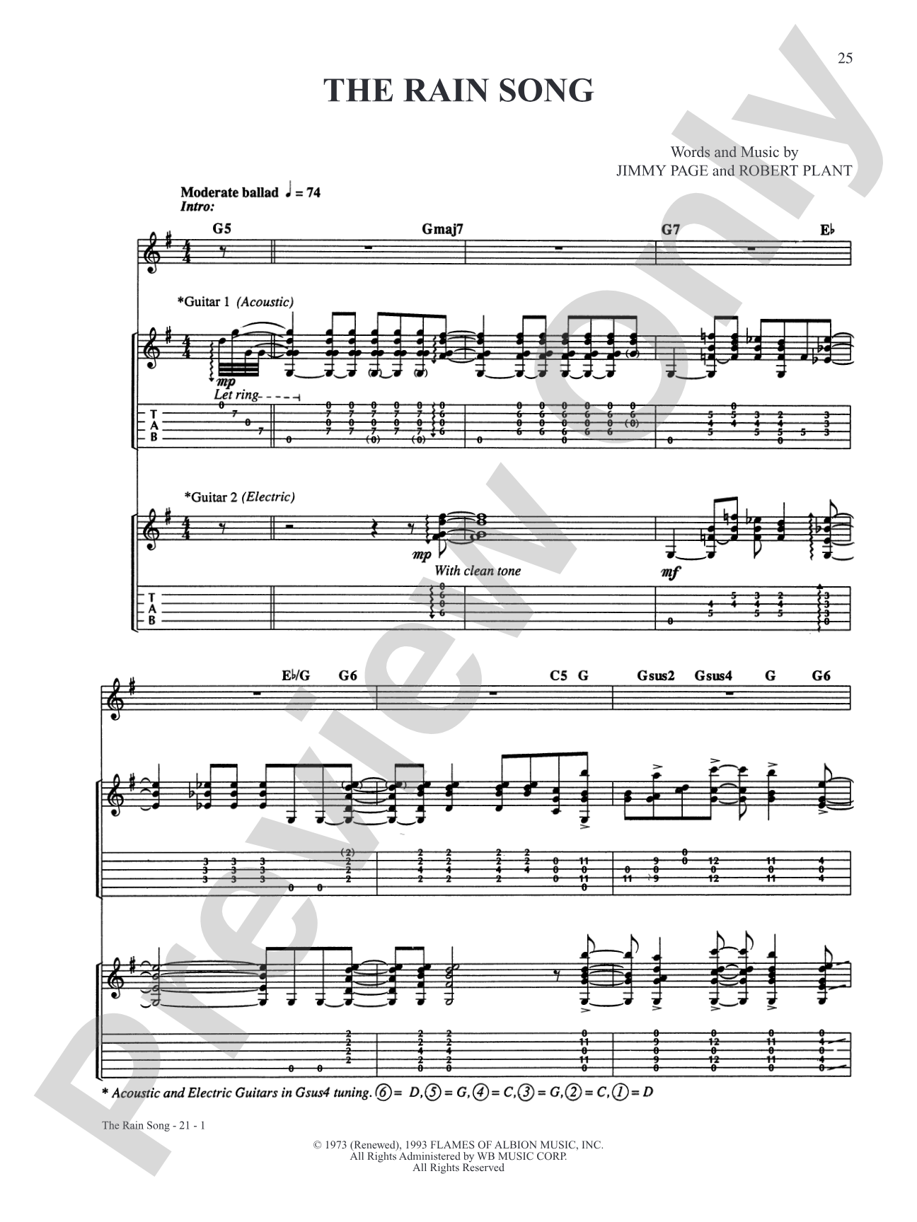 The Rain Song: Authentic Guitar TAB