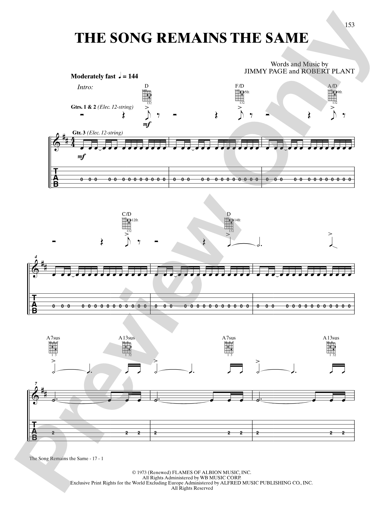 The Song Remains The Same: Authentic Guitar TAB
