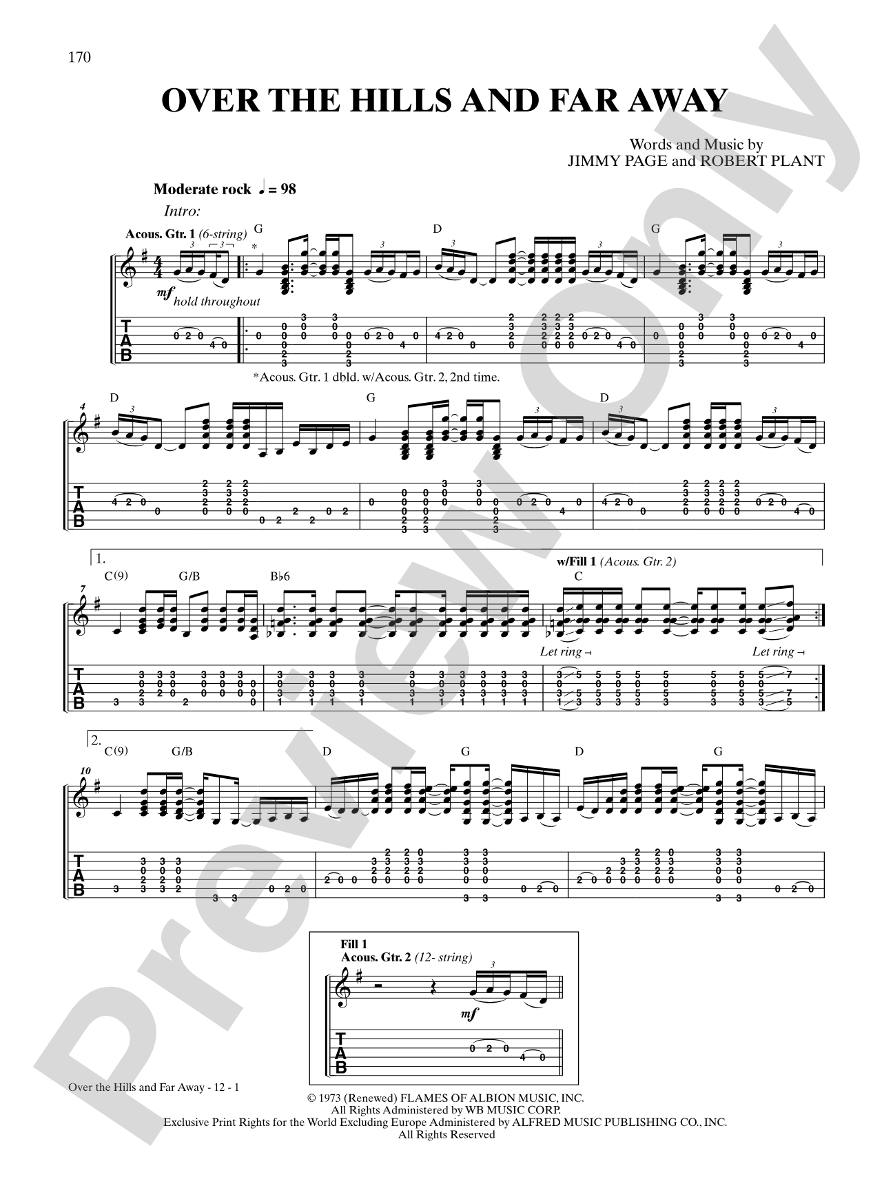 Over The Hills And Far Away: Authentic Guitar TAB