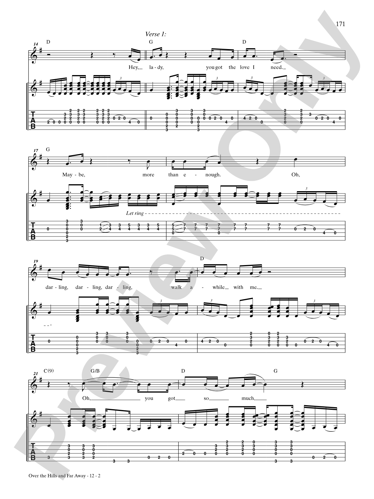 Over The Hills And Far Away: Authentic Guitar TAB