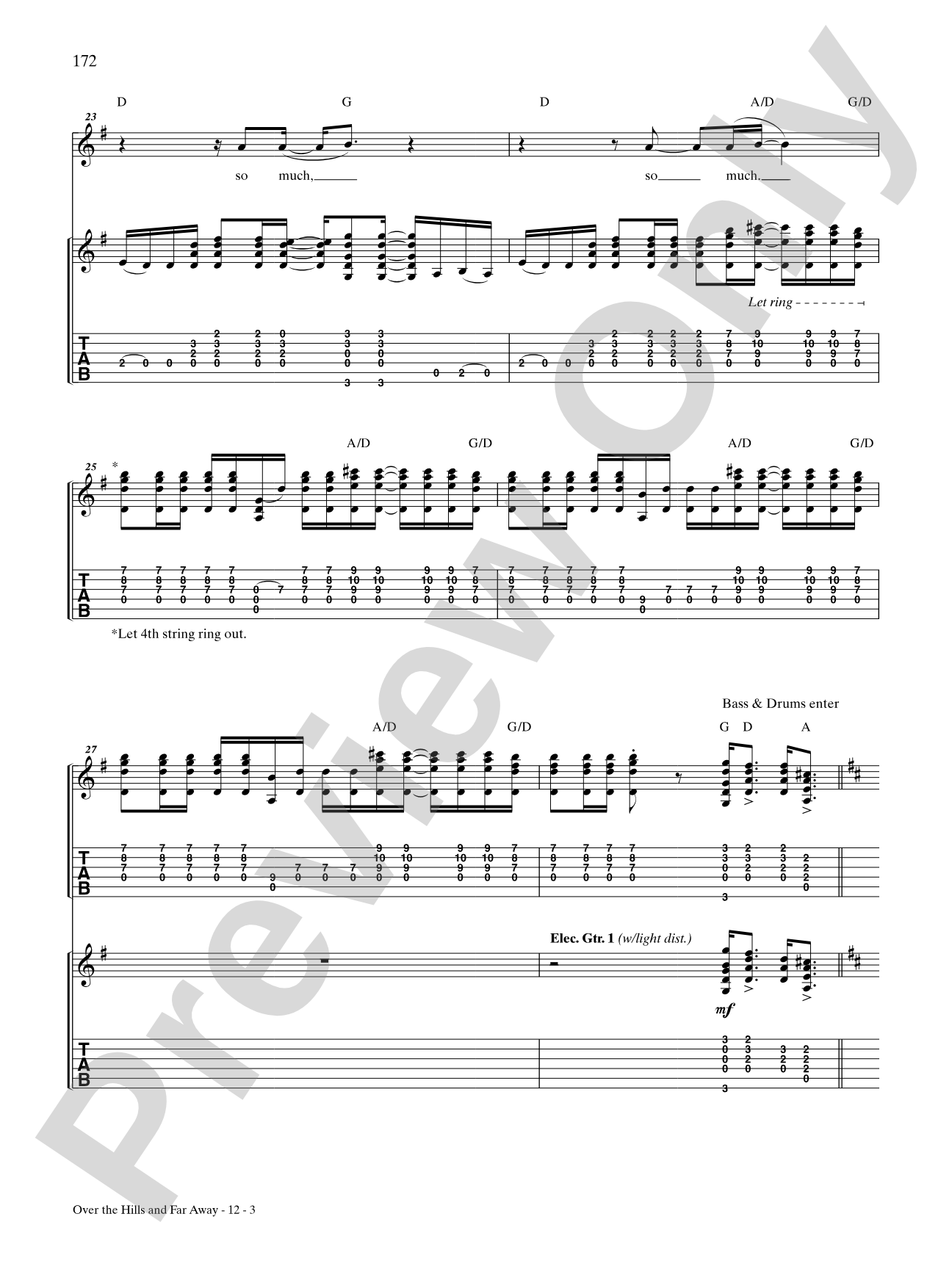 Over The Hills And Far Away: Authentic Guitar TAB