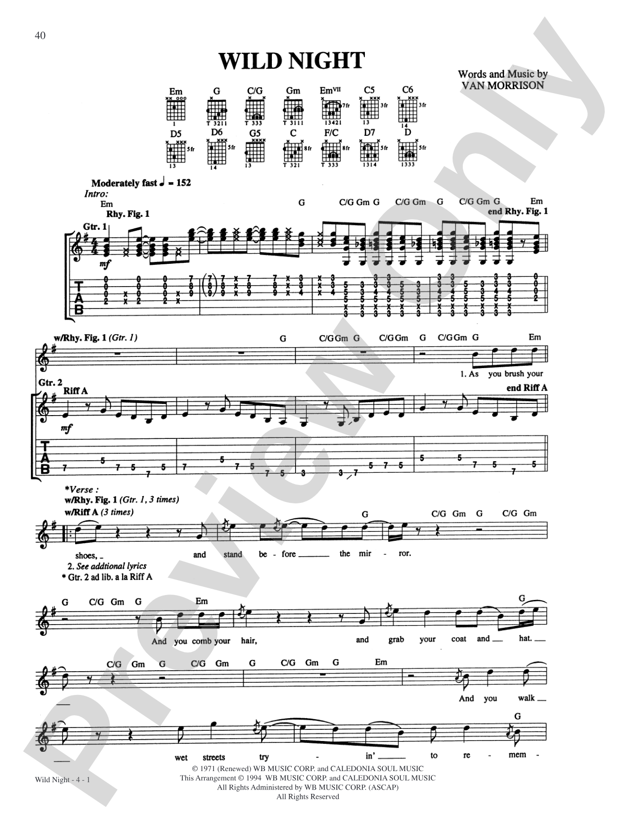 Wild Night: Authentic Guitar TAB