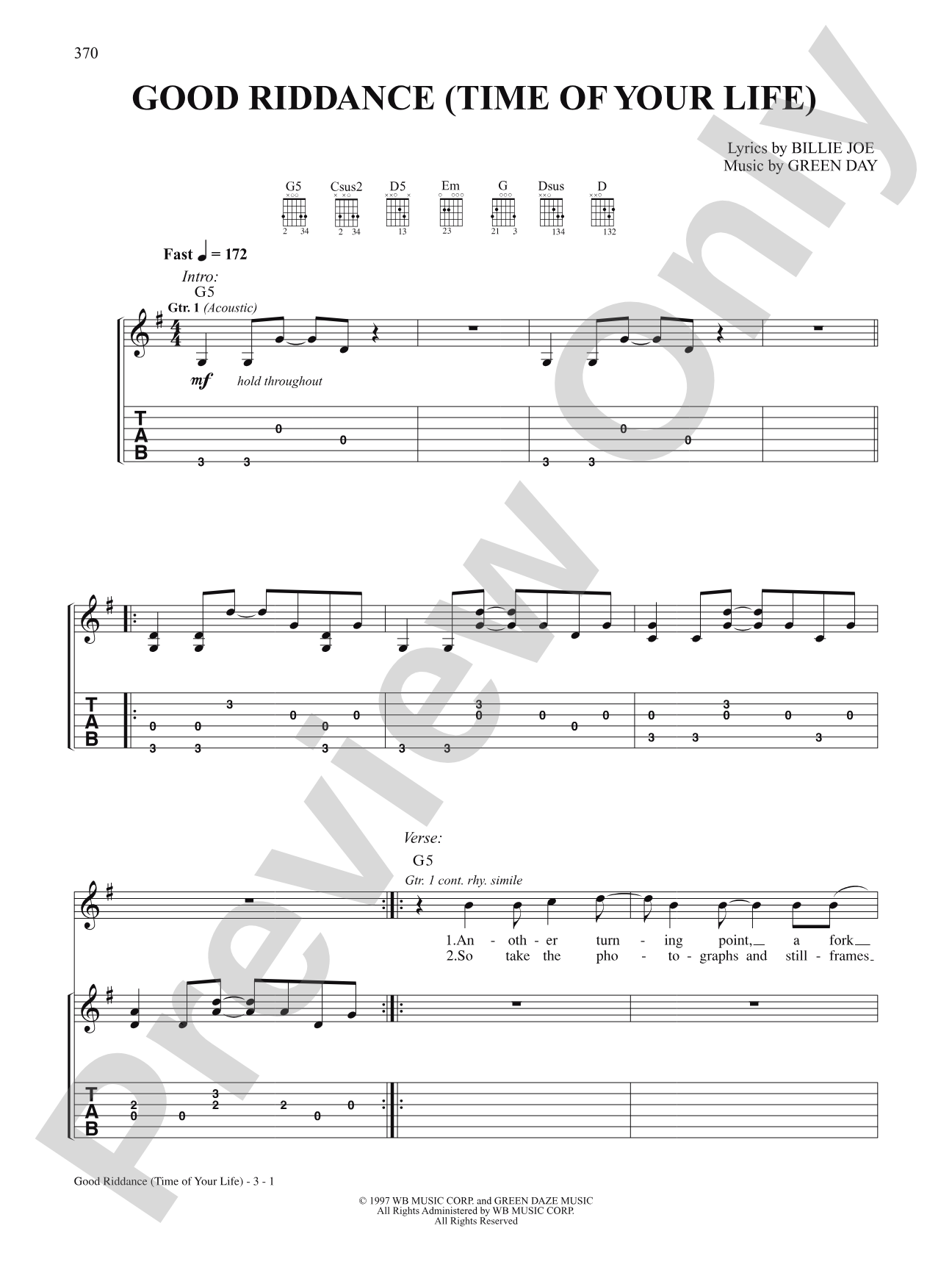 Good Riddance (Time Of Your Life): Authentic Guitar TAB