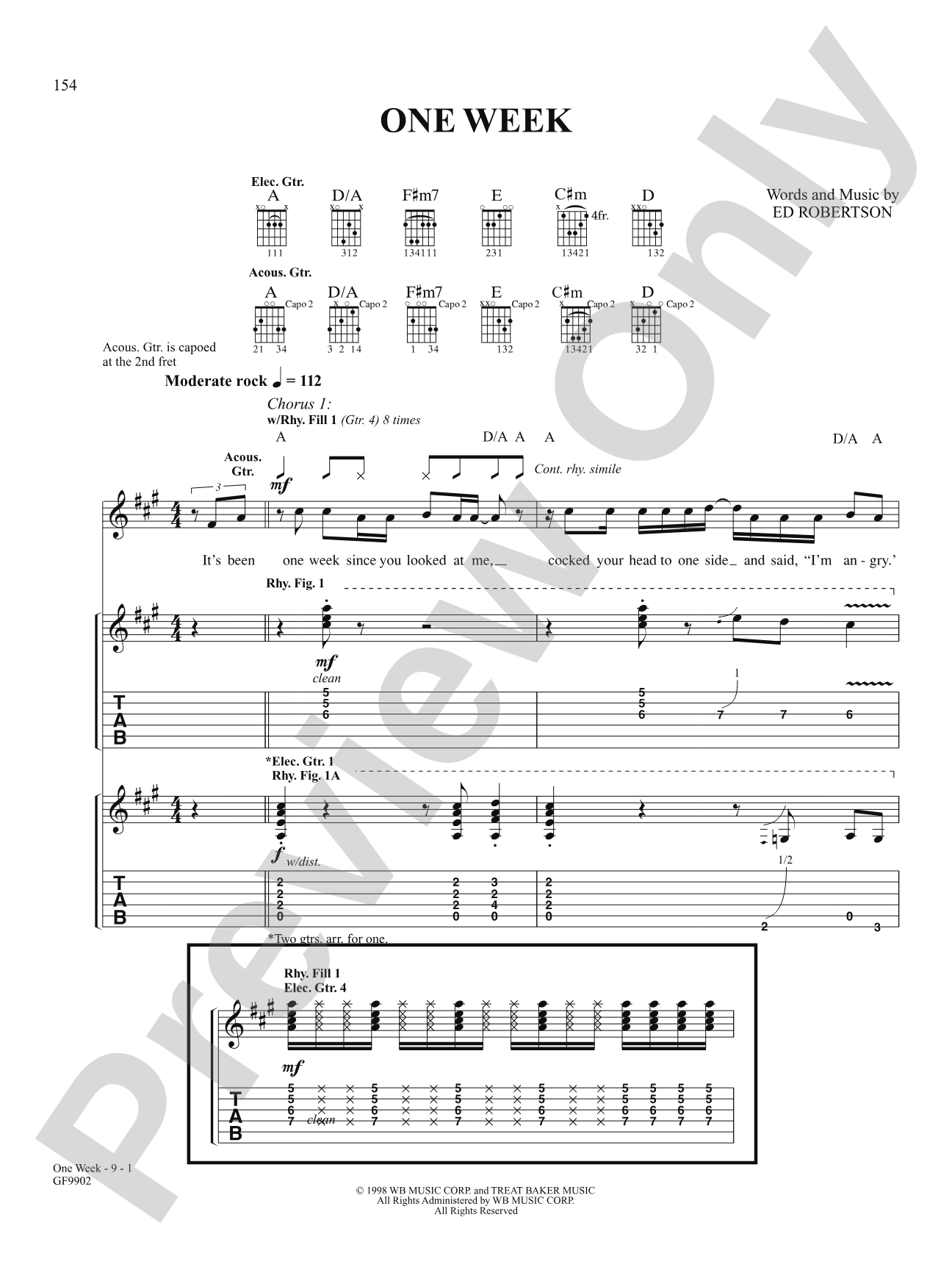 One Week: Authentic Guitar TAB