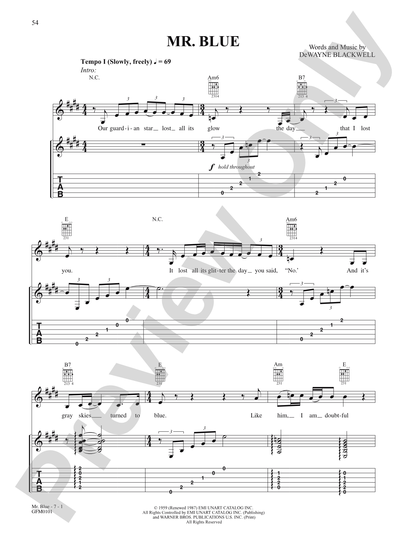 Mister Blue: Authentic Guitar TAB