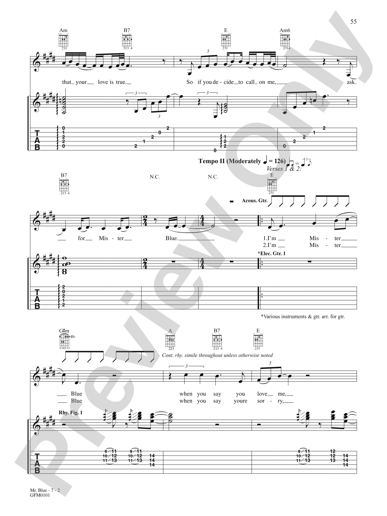 Mister Blue: Authentic Guitar TAB