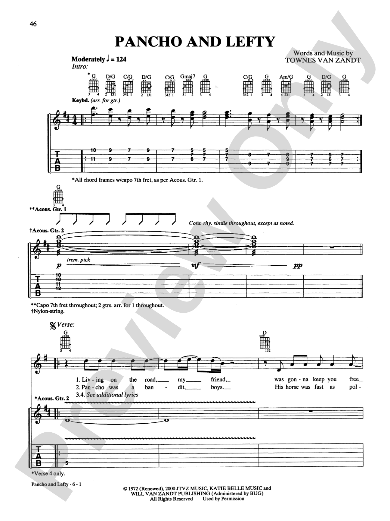 Pancho And Lefty: Authentic Guitar TAB