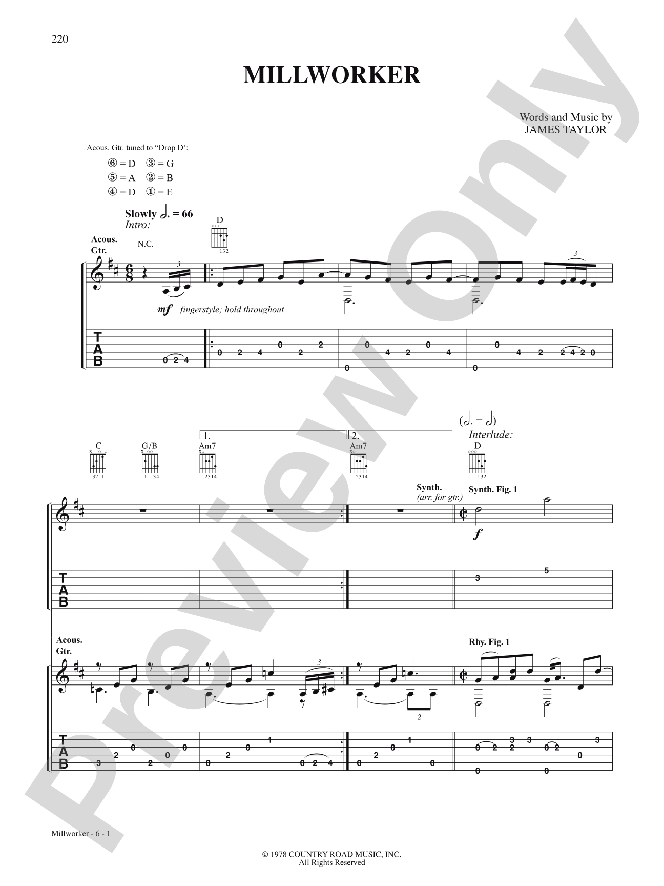 Millworker (From "Working"): Guitar TAB