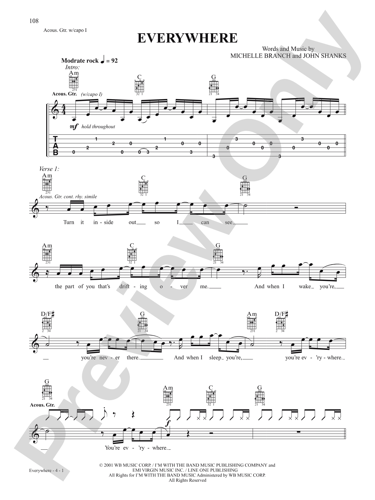 Everywhere: Authentic Guitar TAB