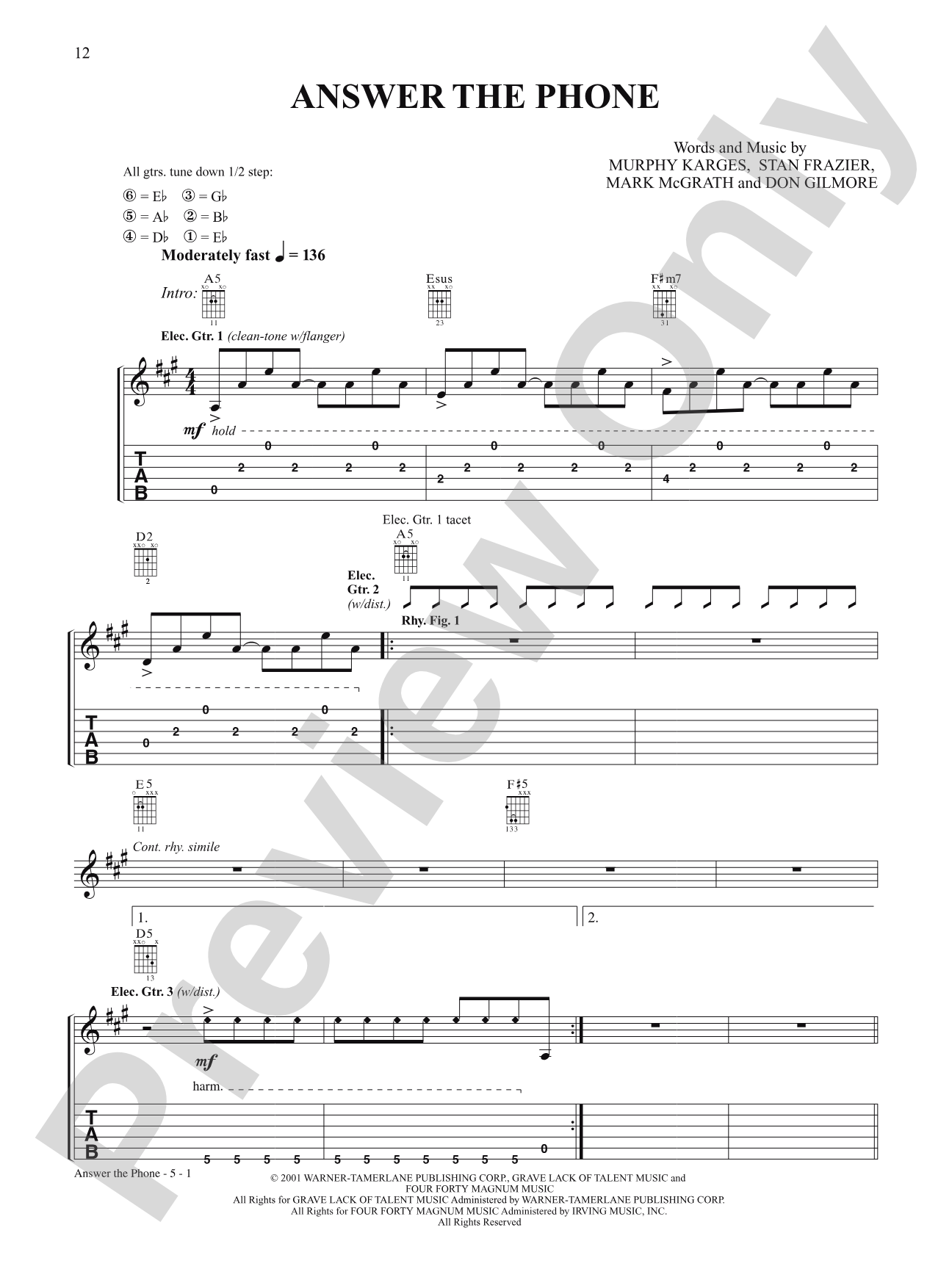 Answer The Phone: Authentic Guitar TAB