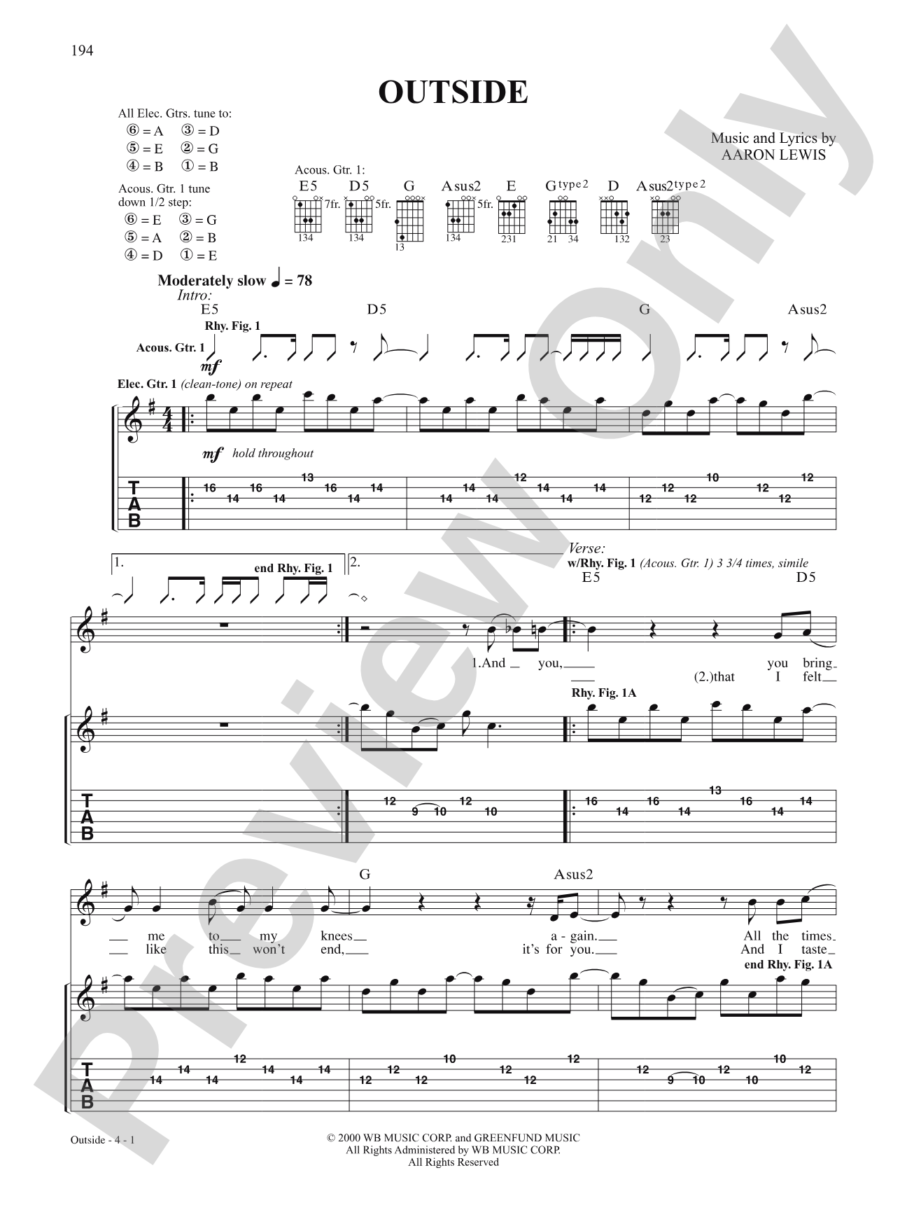 Outside: Authentic Guitar TAB