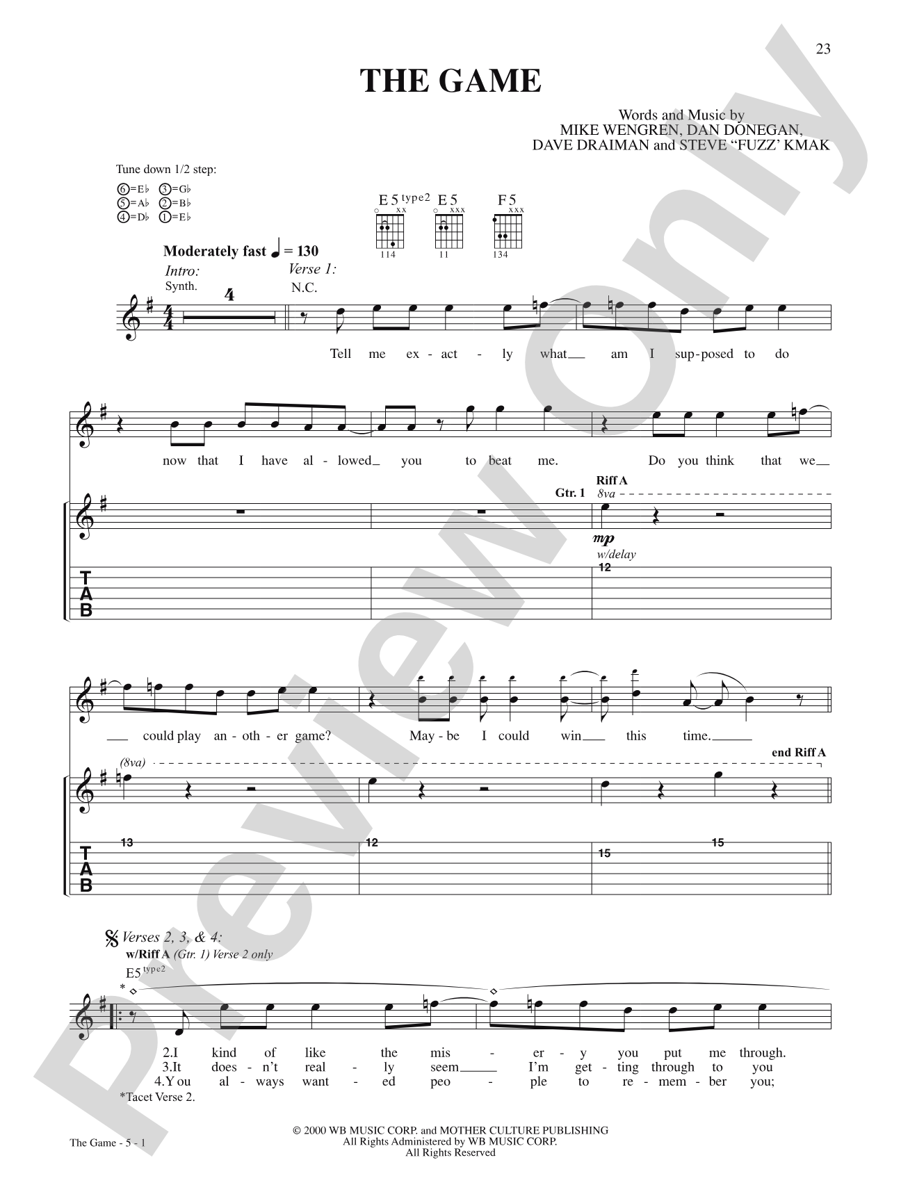 The Game: Authentic Guitar TAB