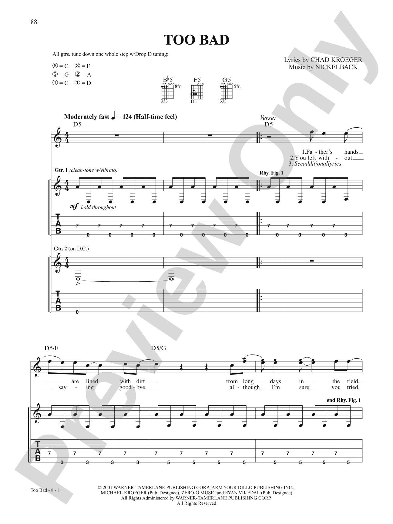 Too Bad: Authentic Guitar TAB