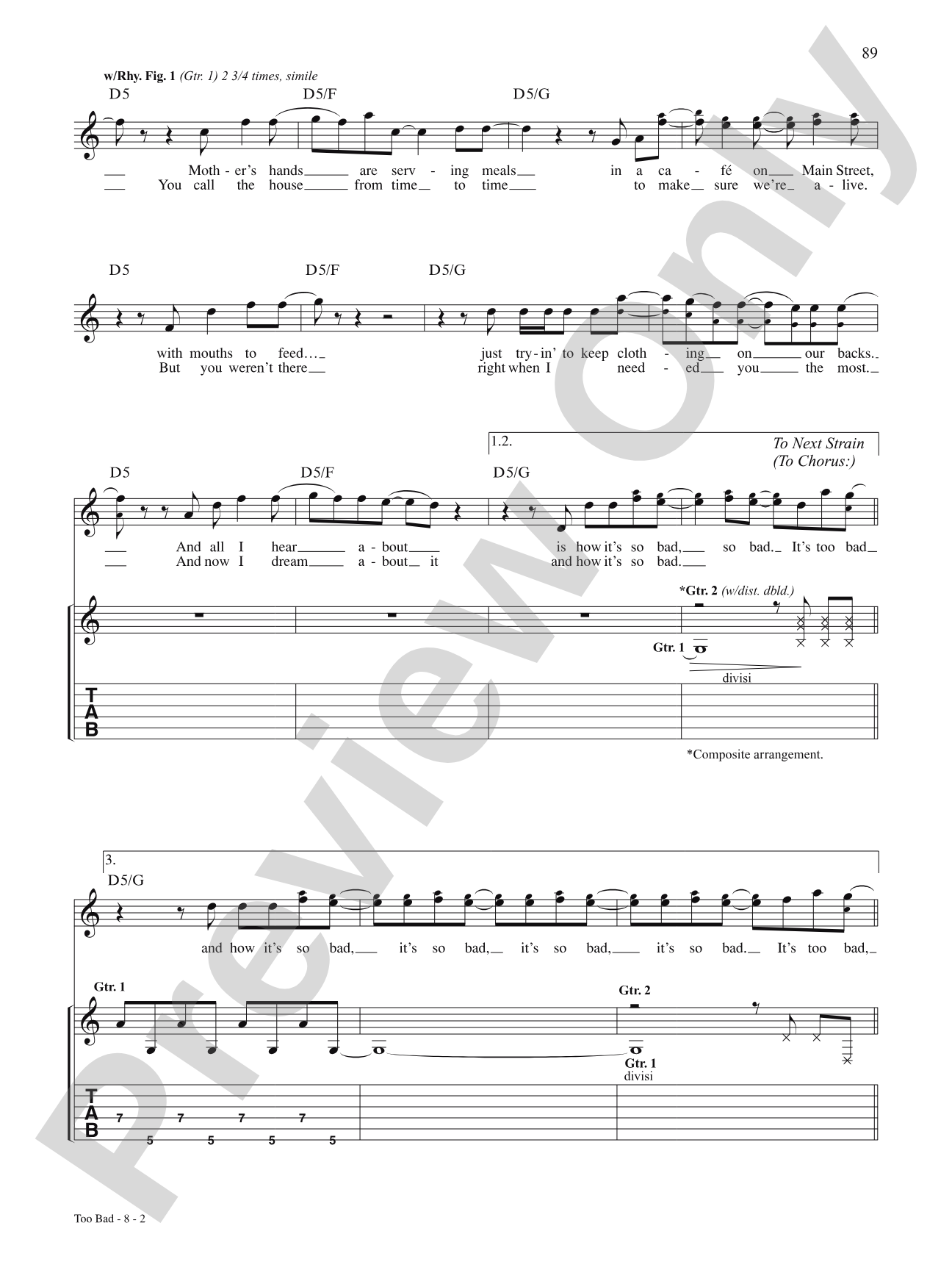 Too Bad: Authentic Guitar TAB