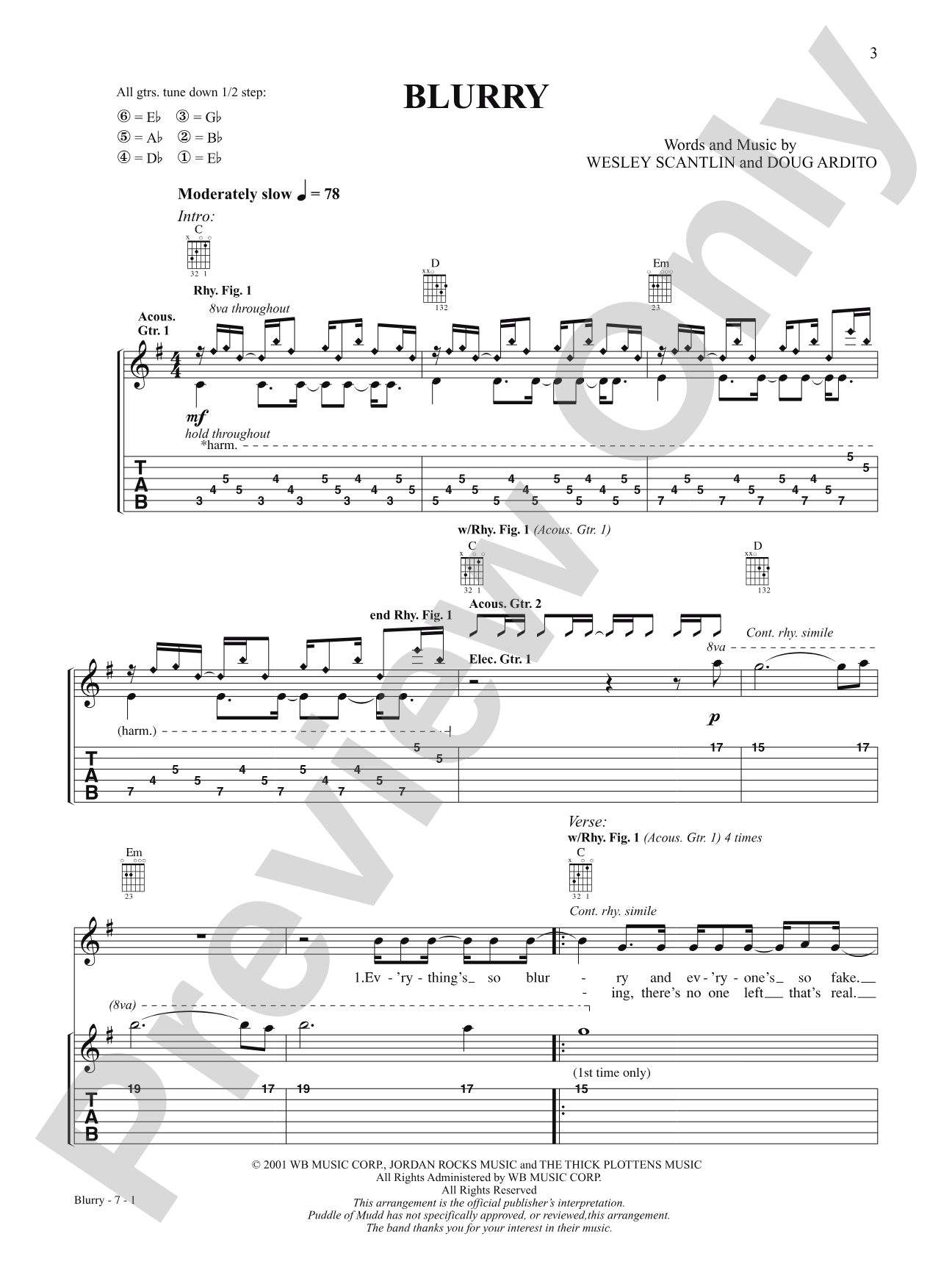 Blurry: Authentic Guitar TAB