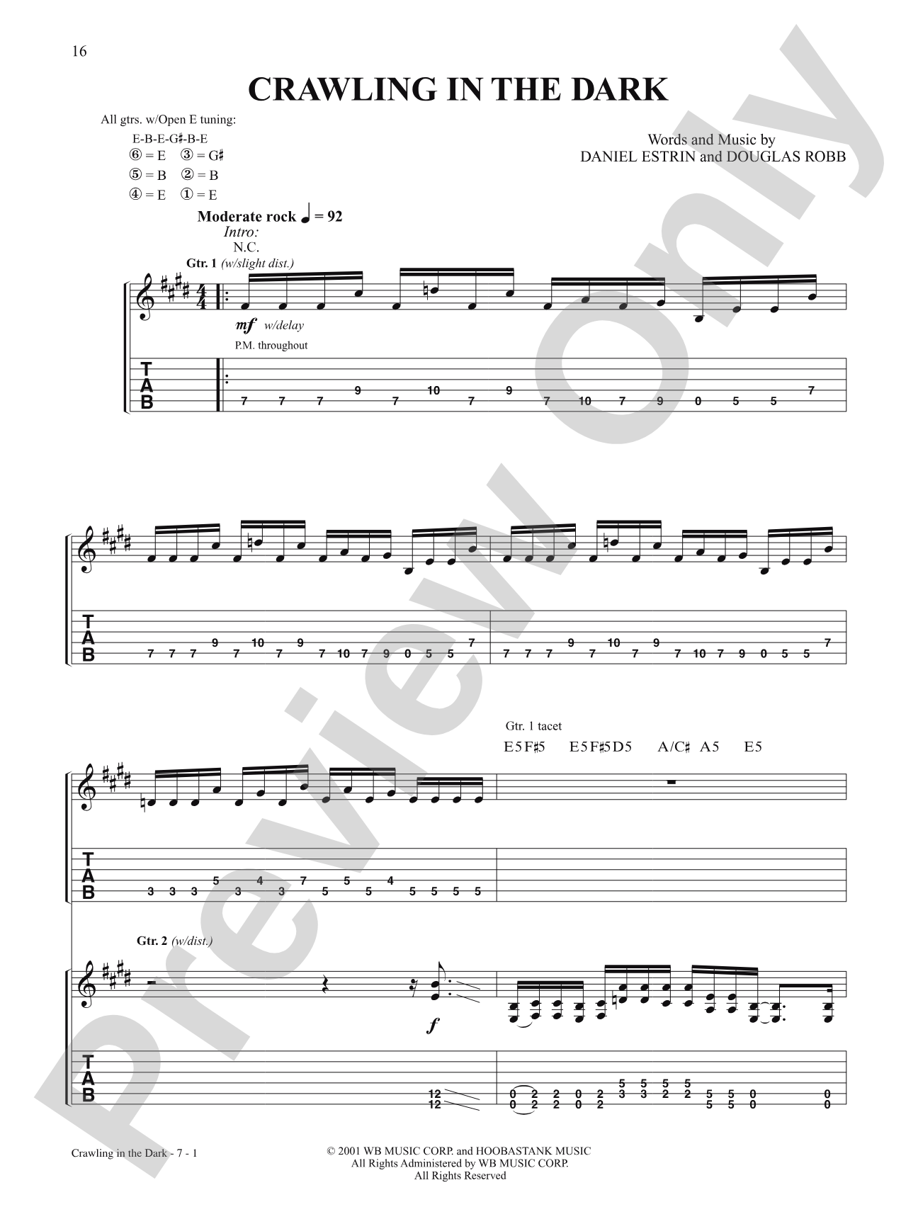 Crawling In The Dark: Authentic Guitar TAB