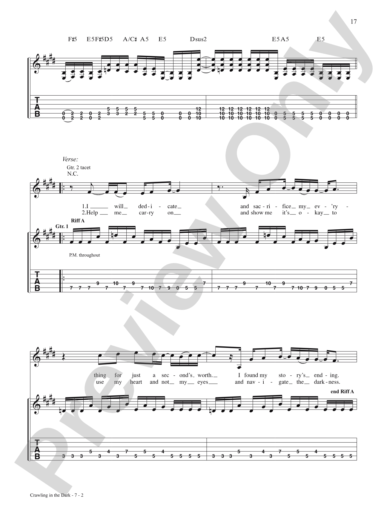 Crawling In The Dark: Authentic Guitar TAB