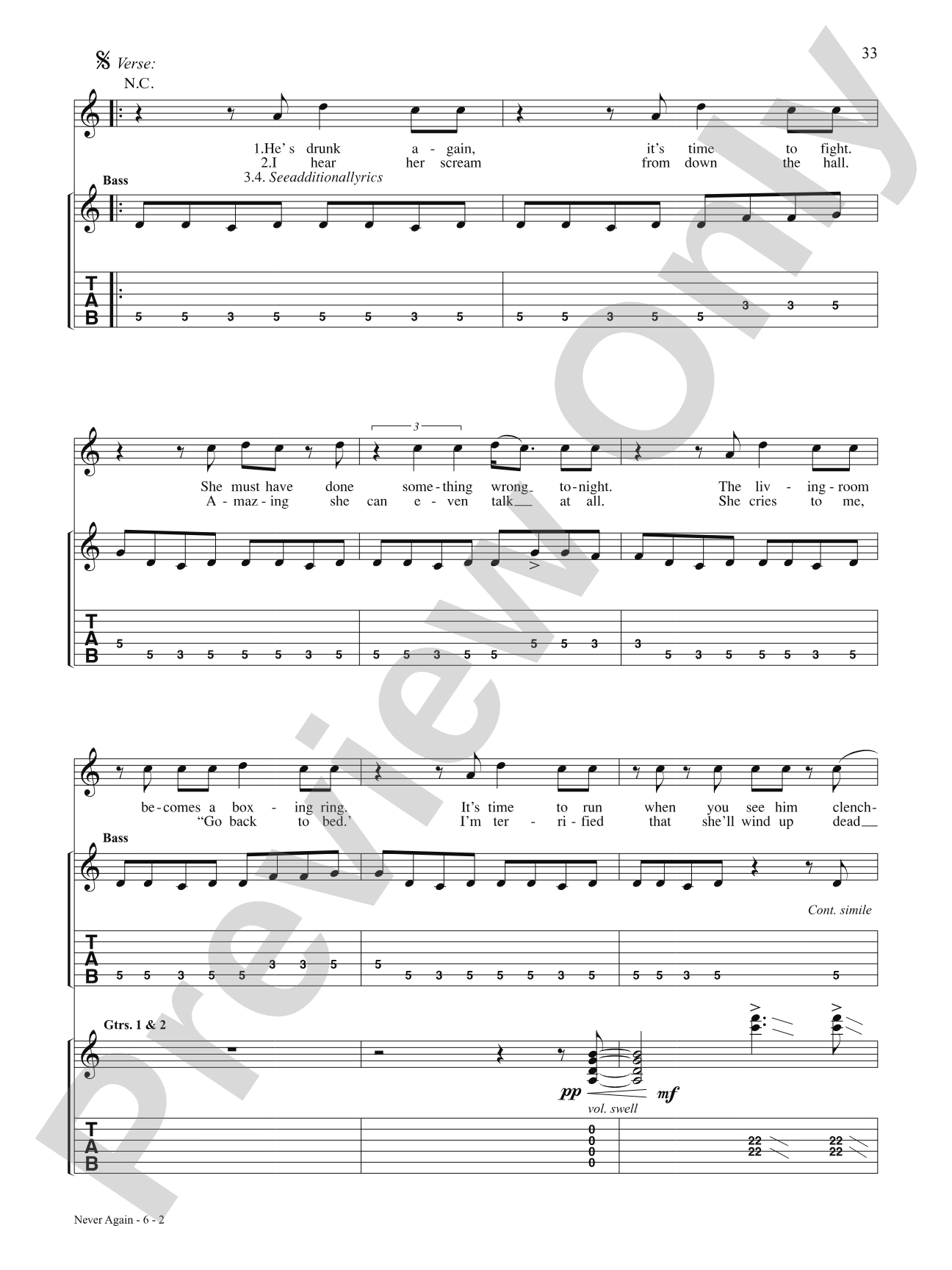 Never Again: Authentic Guitar TAB