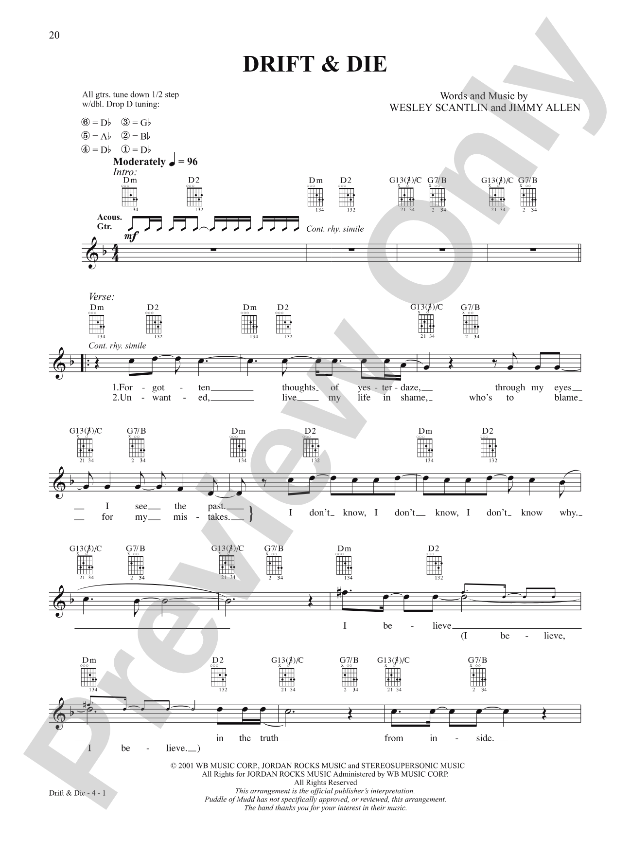 Drift & Die: Authentic Guitar TAB