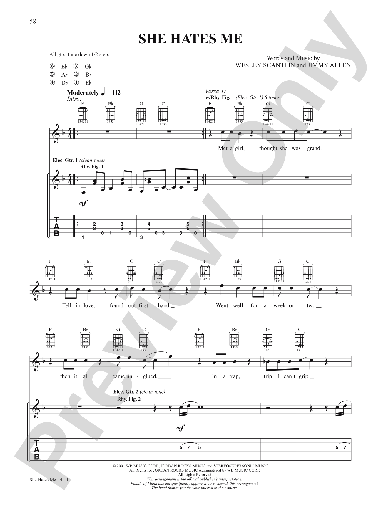 She Hates Me: Authentic Guitar TAB
