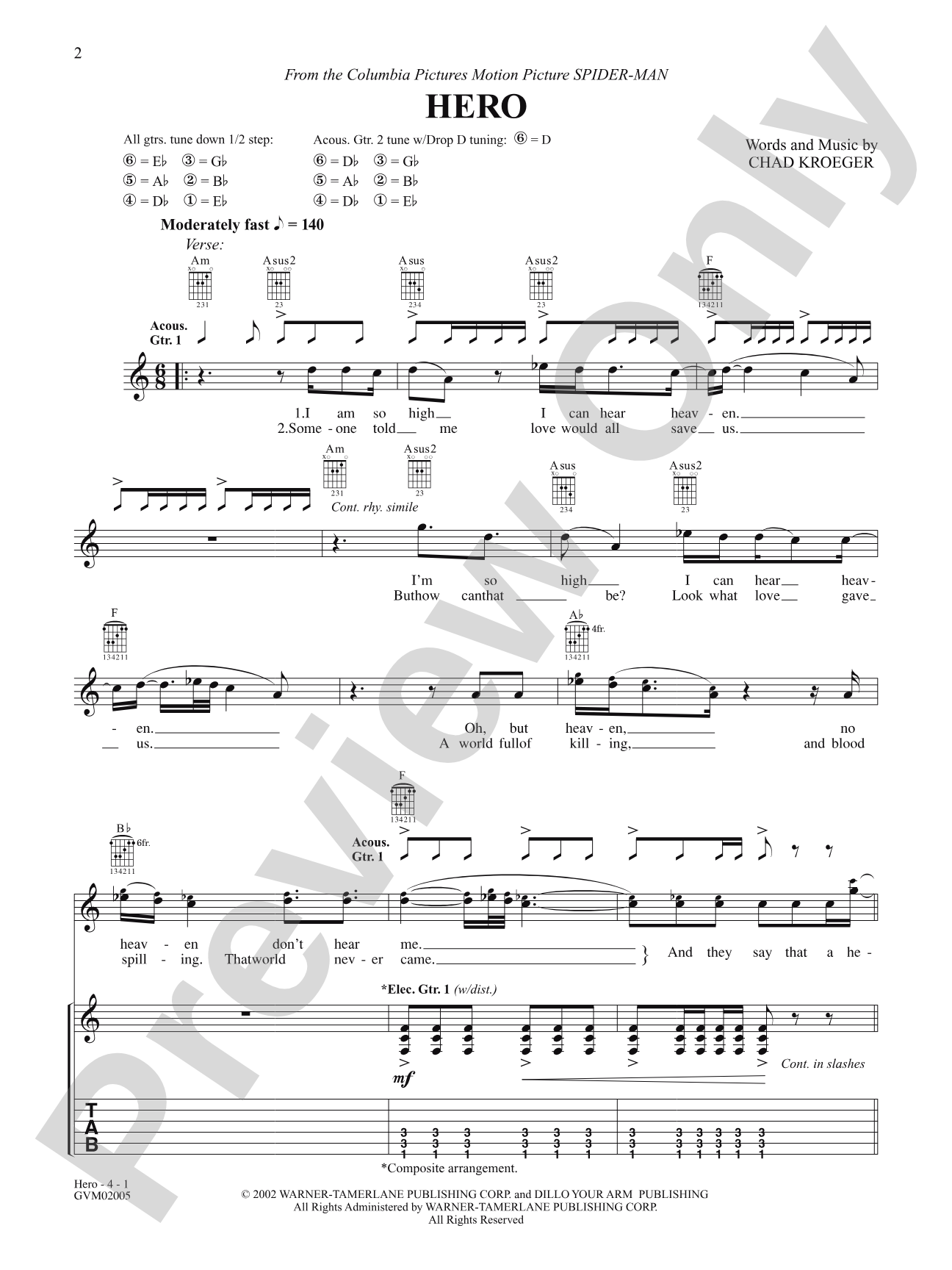 Hero (From "Spiderman"): Authentic Guitar TAB