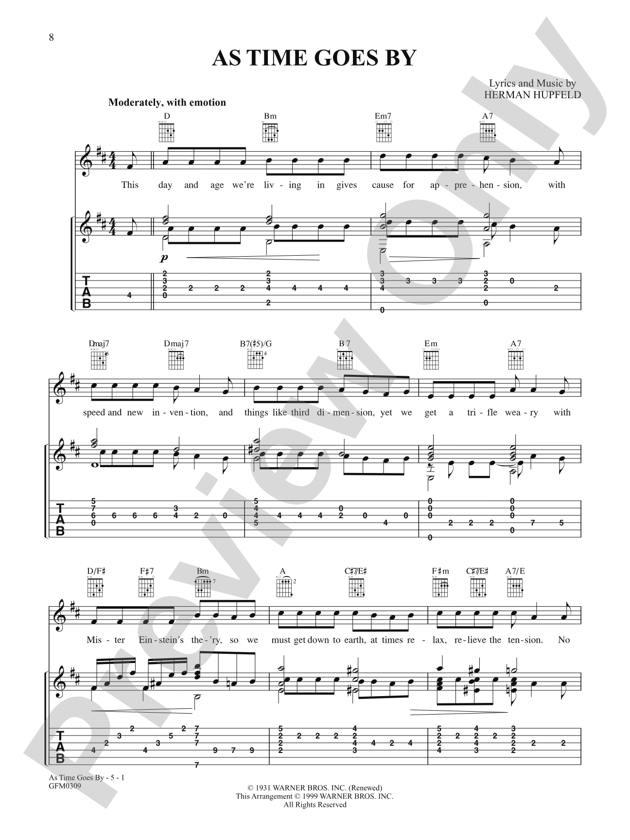 As Time Goes By (From "Casablanca"): Solo Guitar