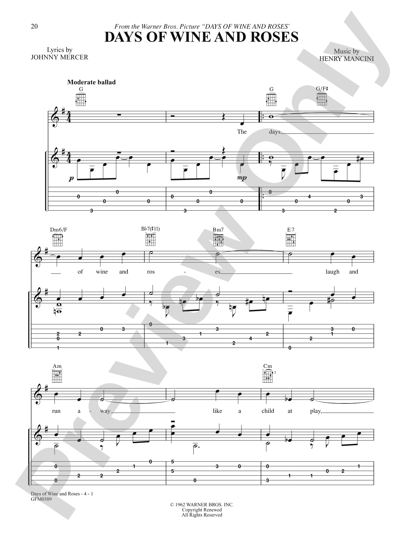 The Days Of Wine And Roses: Solo Guitar
